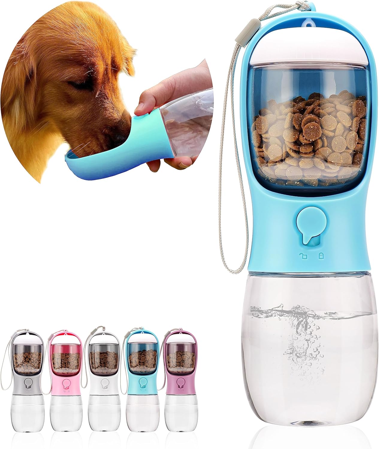 Botol Air untuk Anjing, Botol Air Hewan Peliharaan Portabel dengan Wadah Makanan, Dispenser Air Portabel Luar Ruangan untuk Kucing, Anak Anjing, Hewan Peliharaan untuk Jalan-jalan, Mendaki, Bepergian, Perlengkapan Anak Anjing, Perlengkapan Anjing (10oz)