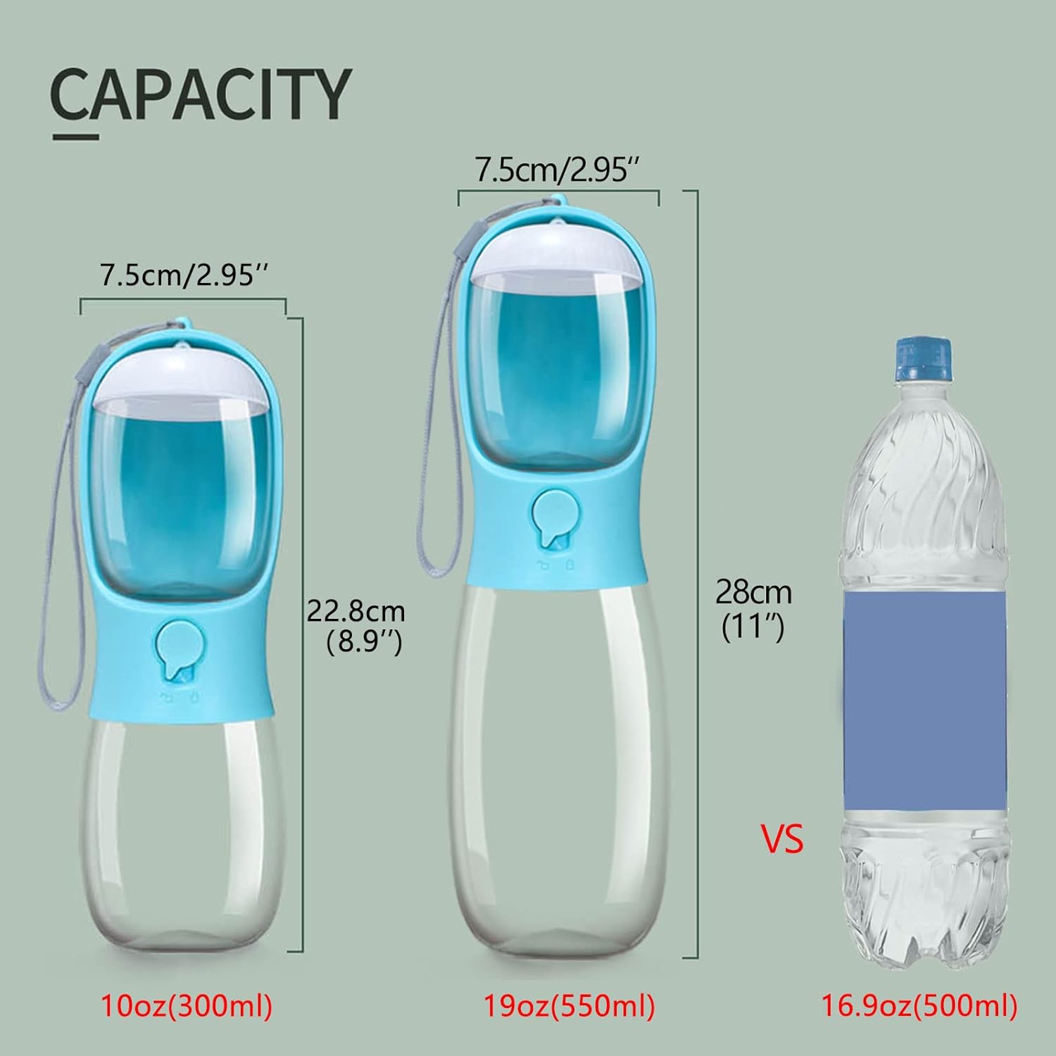 Hunde-Trinkflasche, tragbare Haustier-Trinkflasche mit Futterbehälter, tragbarer Wasserspender für den Außenbereich für Katzen, Welpen, Haustiere zum Spazierengehen, Wandern, Reisen, Welpenbedarf, Hundezeug (10 Unzen)