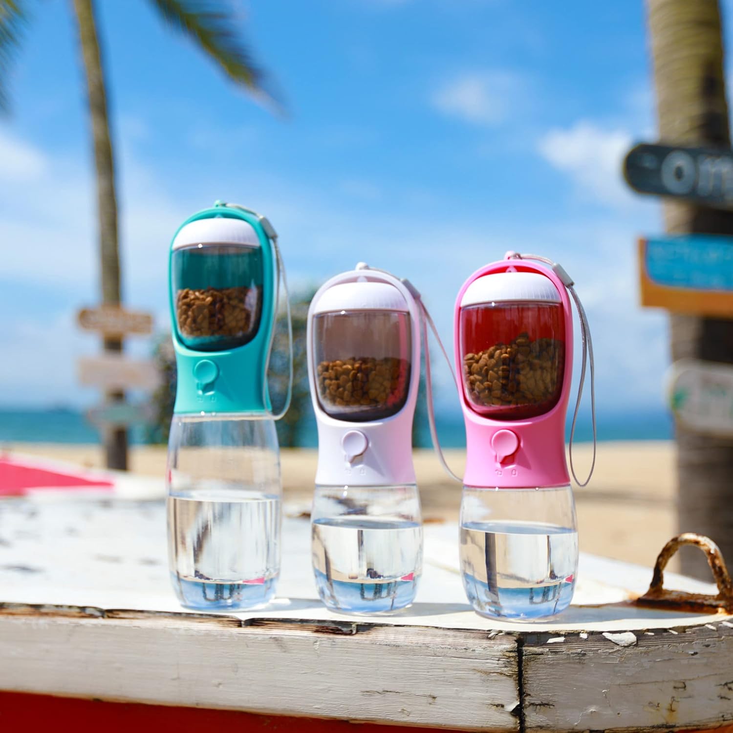 Hunde-Trinkflasche, tragbare Haustier-Trinkflasche mit Futterbehälter, tragbarer Wasserspender für den Außenbereich für Katzen, Welpen, Haustiere zum Spazierengehen, Wandern, Reisen, Welpenbedarf, Hundezeug (10 Unzen)