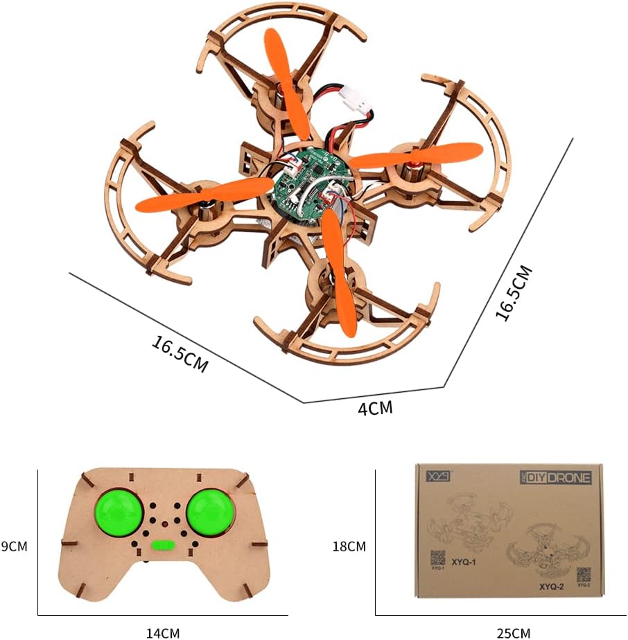 Kit di costruzione di mini droni in legno e quadricotteri RC fai-da-te per bambini o principianti, kit di scienze educative scolastiche con telecomando per ragazzi e ragazze e adolescenti (5-7, 5-9, 8-12, 10 anni) gkfescc XYQ-2