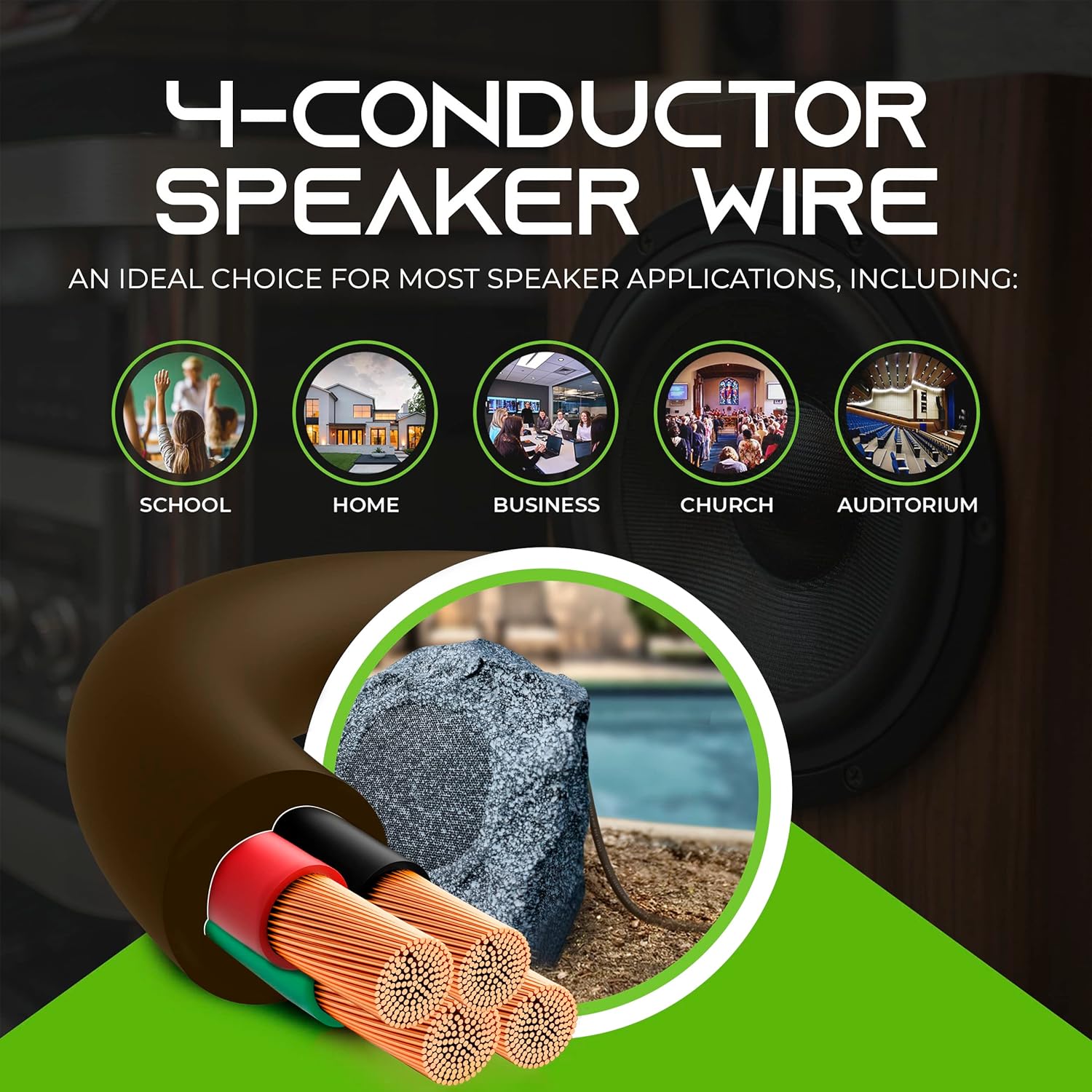 GearIT 14/4 Speaker Wire (250 Feet) 14AWG Gauge, Brown 4-Conductors/Outdoor Direct Burial in Ground/in Wall / CL3 CL2 Rated - OFC Oxygen-Free Copper, Brown 250ft · v6