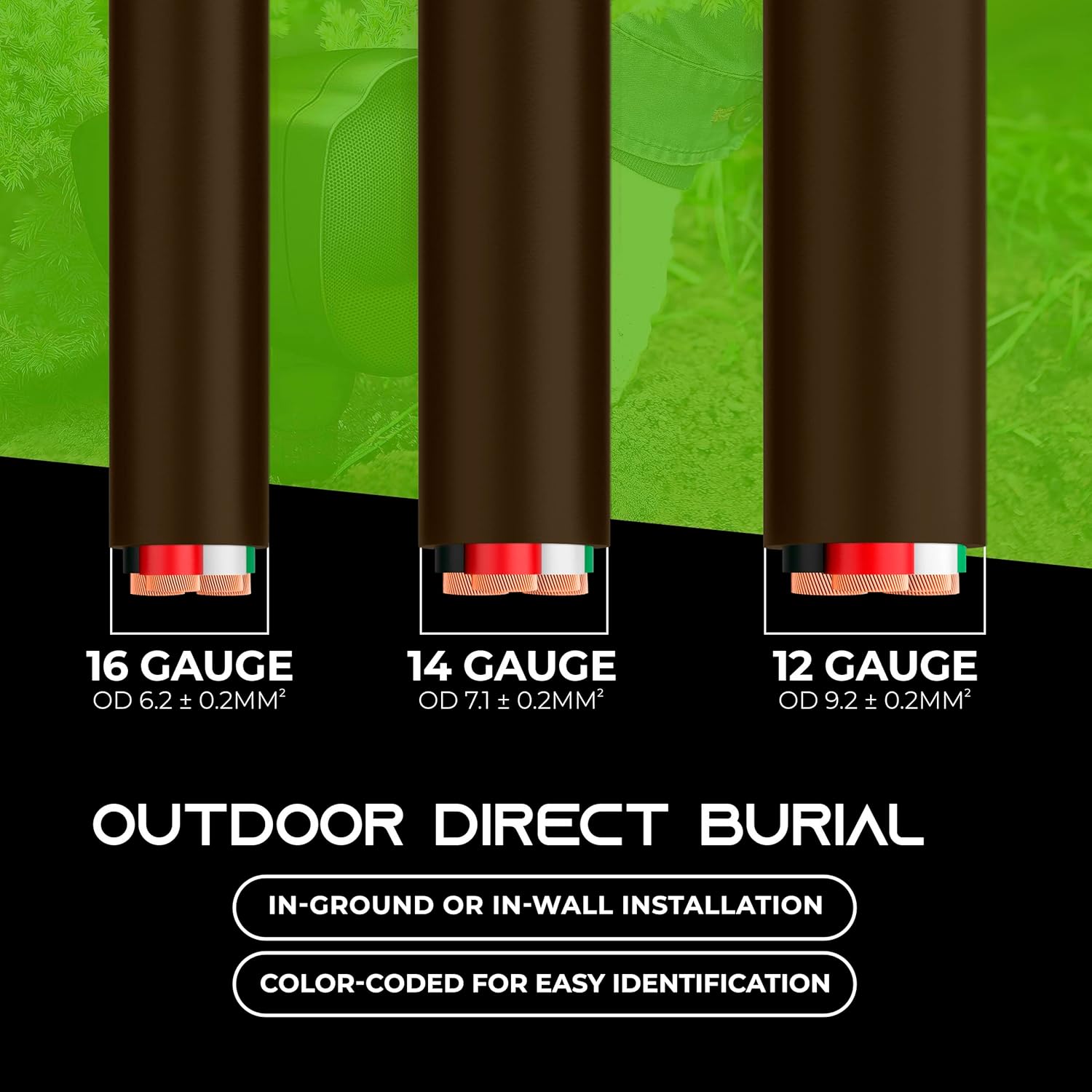 GearIT 14/4 Speaker Wire (250 Feet) 14AWG Gauge, Brown 4-Conductors/Outdoor Direct Burial in Ground/in Wall / CL3 CL2 Rated - OFC Oxygen-Free Copper, Brown 250ft · v6