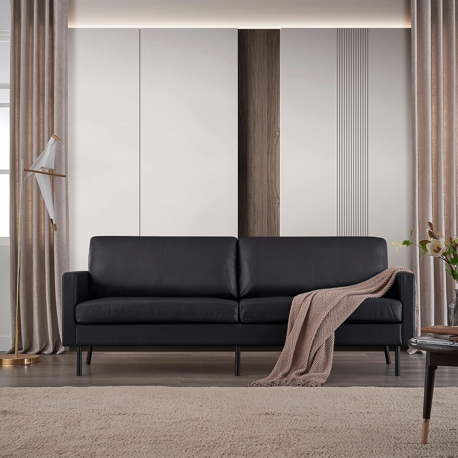 70 Top-Grain Leather Sofa, 2-Seat Upholstered Loveseat Sofa Modern Couch, Luxury Classic for Living Room Bedroom Apartment Office · v2