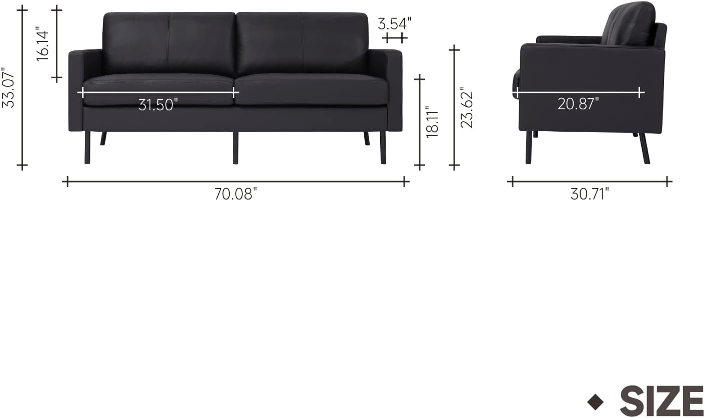 70 Top-Grain Leather Sofa, 2-Seat Upholstered Loveseat Sofa Modern Couch, Luxury Classic for Living Room Bedroom Apartment Office · v2