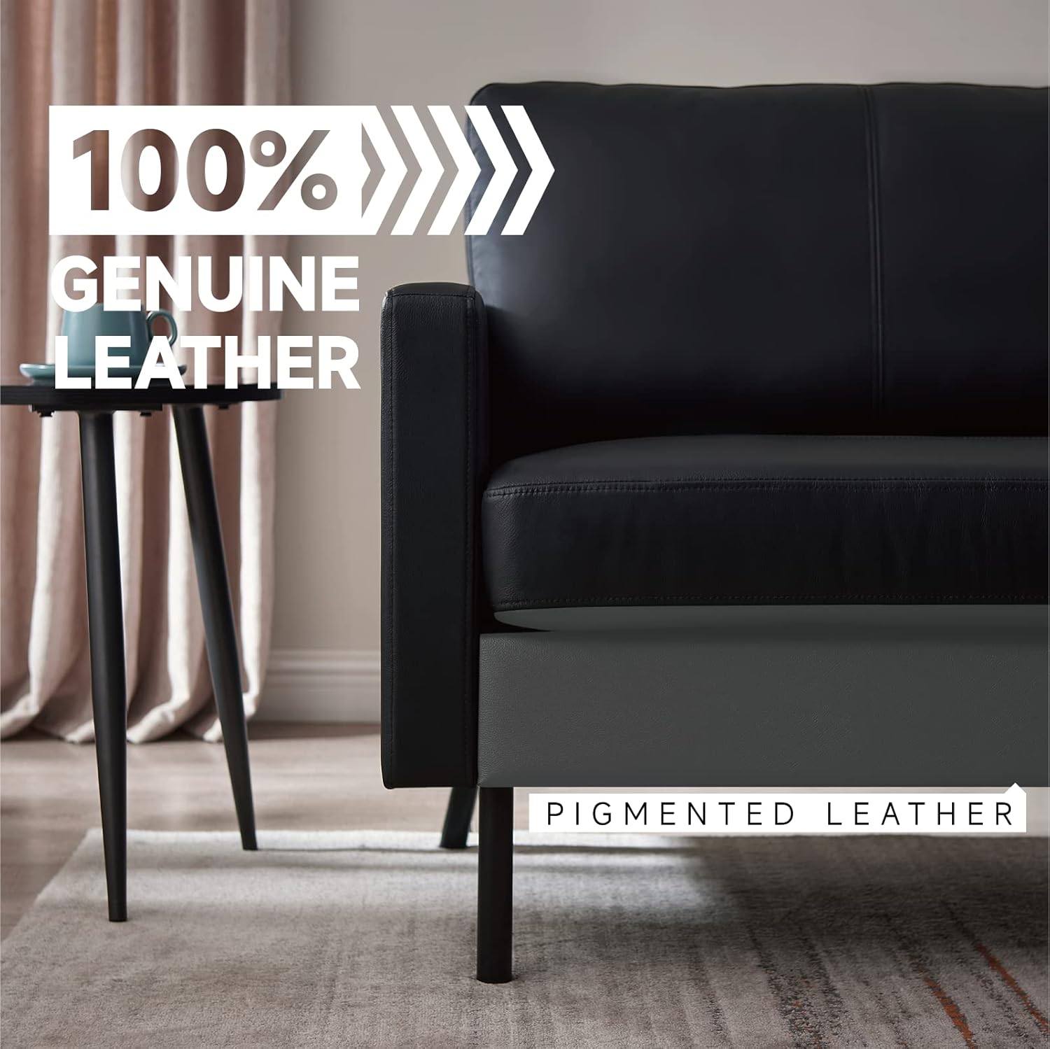 70 Top-Grain Leather Sofa, 2-Seat Upholstered Loveseat Sofa Modern Couch, Luxury Classic for Living Room Bedroom Apartment Office · v2