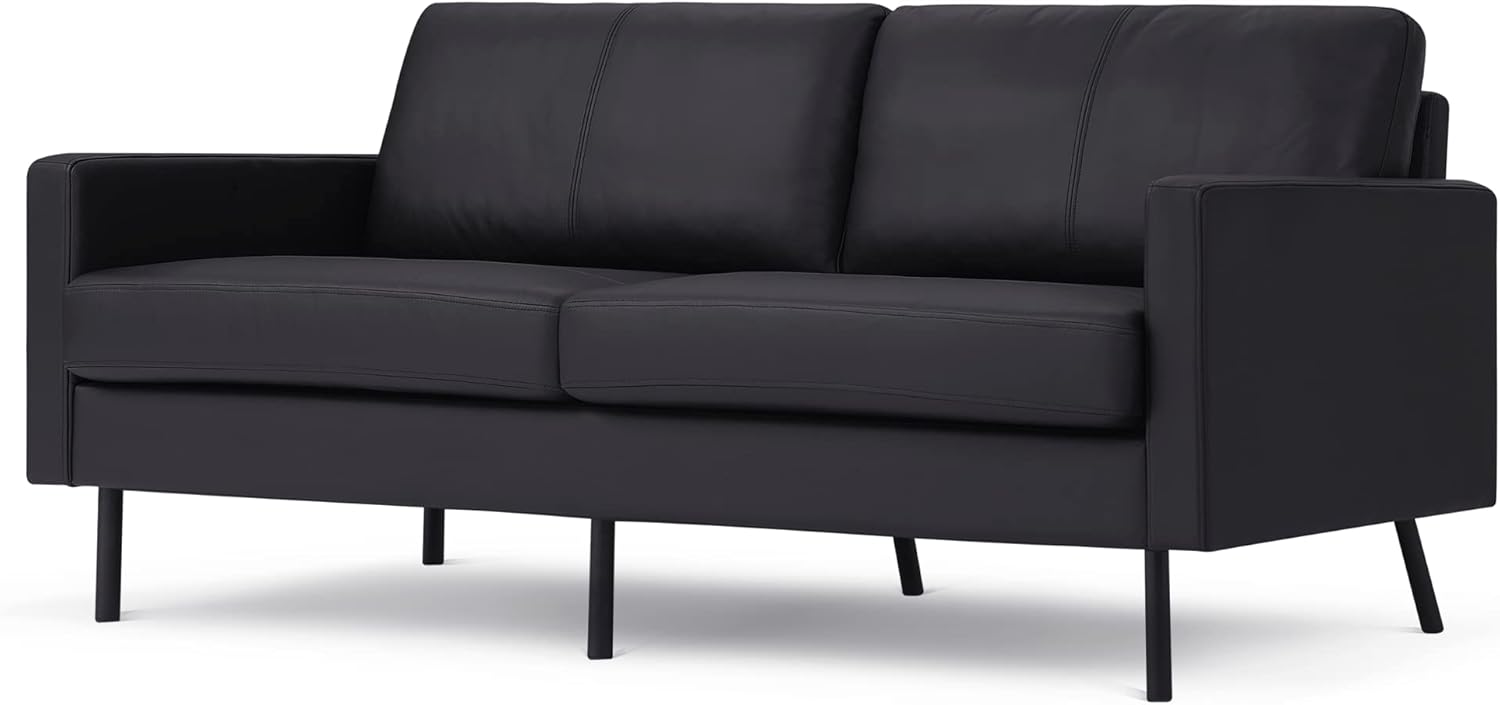 70 Top-Grain Leather Sofa, 2-Seat Upholstered Loveseat Sofa Modern Couch, Luxury Classic for Living Room Bedroom Apartment Office · v2