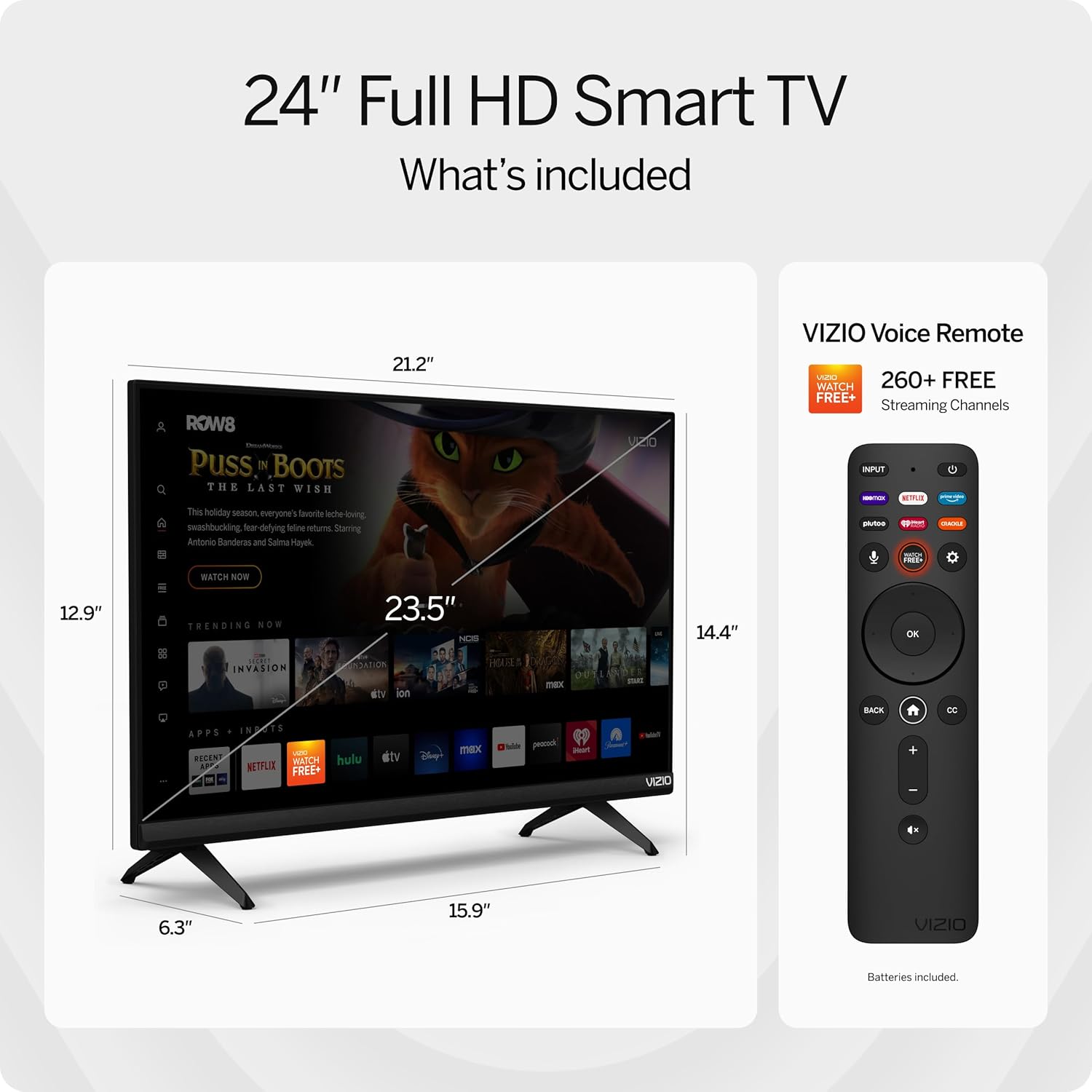 VIZIO 24-Zoll-FHD-LED-Smart-TV der D-Serie mit Bluetooth-Kopfhörerfähigkeit, AMD FreeSync Alexa-Kompatibilität, D24FM-K01, Modell 2023