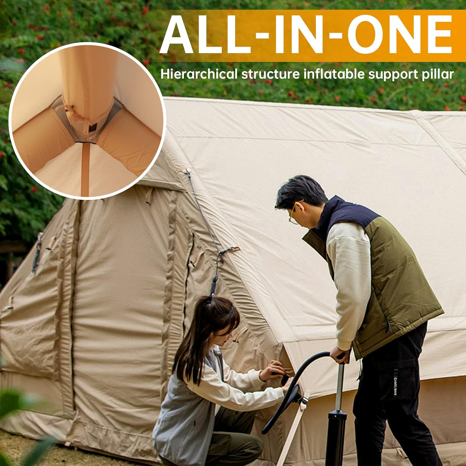 Tenda da campeggio gonfiabile con pompa, tende glamping, tenda gonfiabile per esterni impermeabile e antivento per 4 stagioni di facile installazione, tenda da cabina di lusso con porte finestre in rete