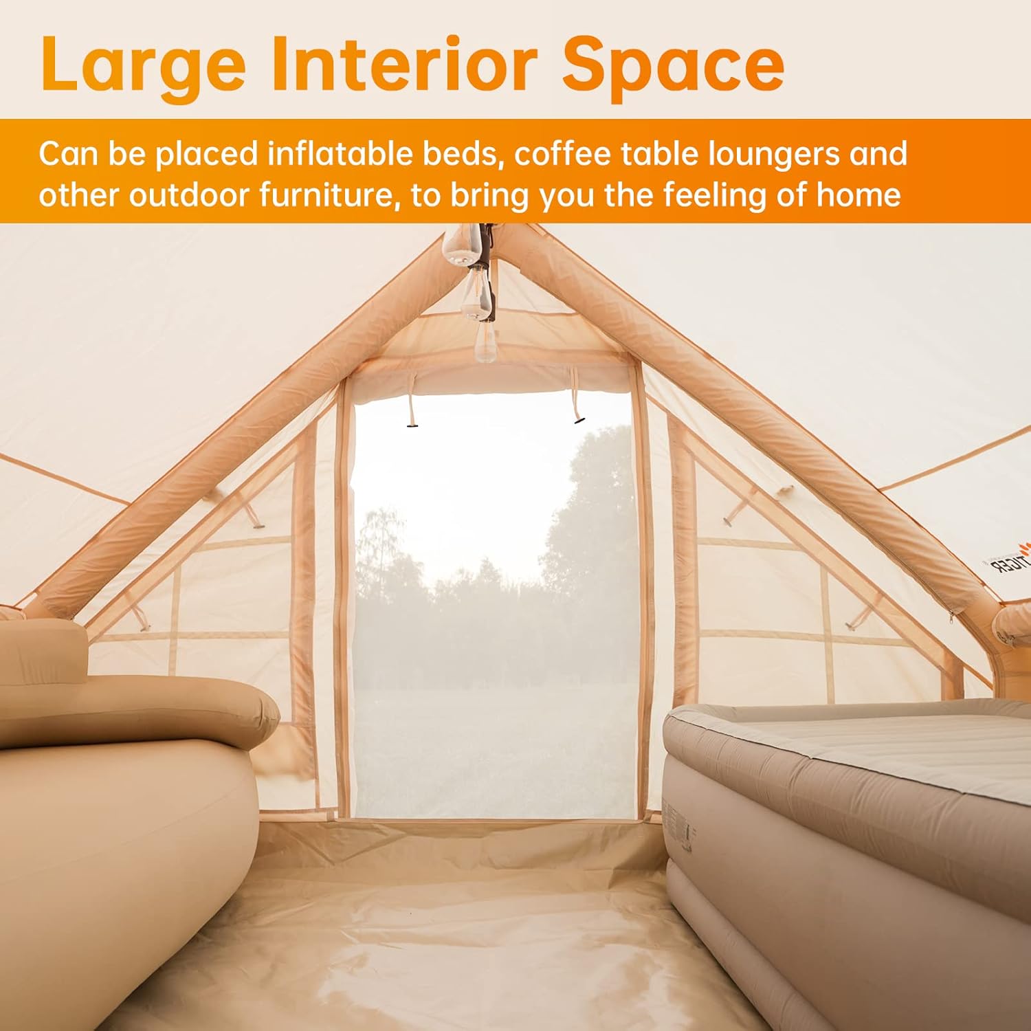 Tenda da campeggio gonfiabile con pompa, tende glamping, tenda gonfiabile per esterni impermeabile e antivento per 4 stagioni di facile installazione, tenda da cabina di lusso con porte finestre in rete