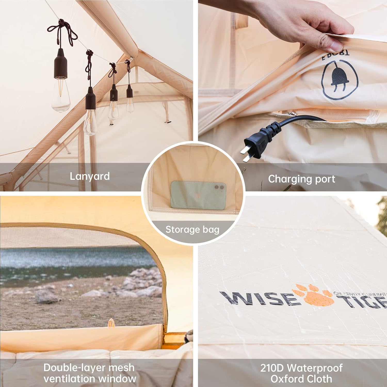 Tenda da campeggio gonfiabile con pompa, tende glamping, tenda gonfiabile per esterni impermeabile e antivento per 4 stagioni di facile installazione, tenda da cabina di lusso con porte finestre in rete