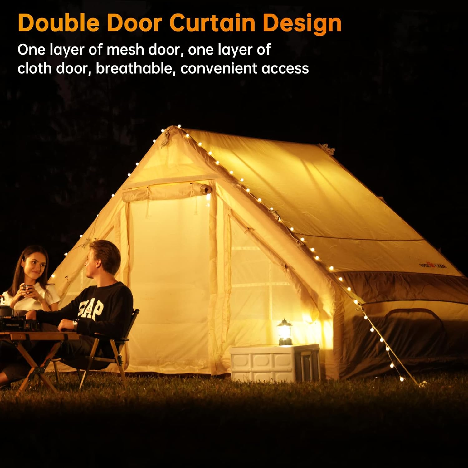 Tenda da campeggio gonfiabile con pompa, tende glamping, tenda gonfiabile per esterni impermeabile e antivento per 4 stagioni di facile installazione, tenda da cabina di lusso con porte finestre in rete