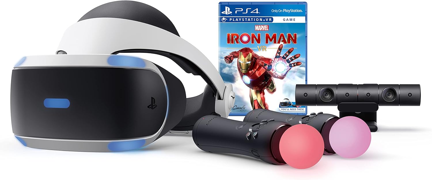 Sony Playstation VR Marvels Iron Man Paketi, Beyaz: Playstation VR Kulaklık, Kamera, 2 Hareketli Hareket Denetleyicisi, PS4 PS5 için VR Dijital Kodu
