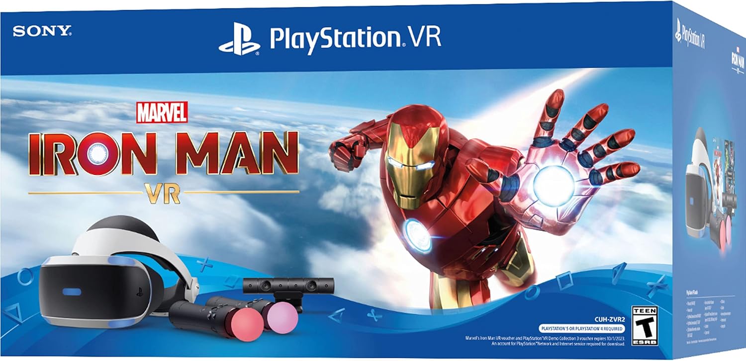 Sony Playstation VR Marvels Iron Man Bundle, White: Playstation VR Headset, Camera, 2 Move Motion Controllers, VR Digital Code for PS4 PS5