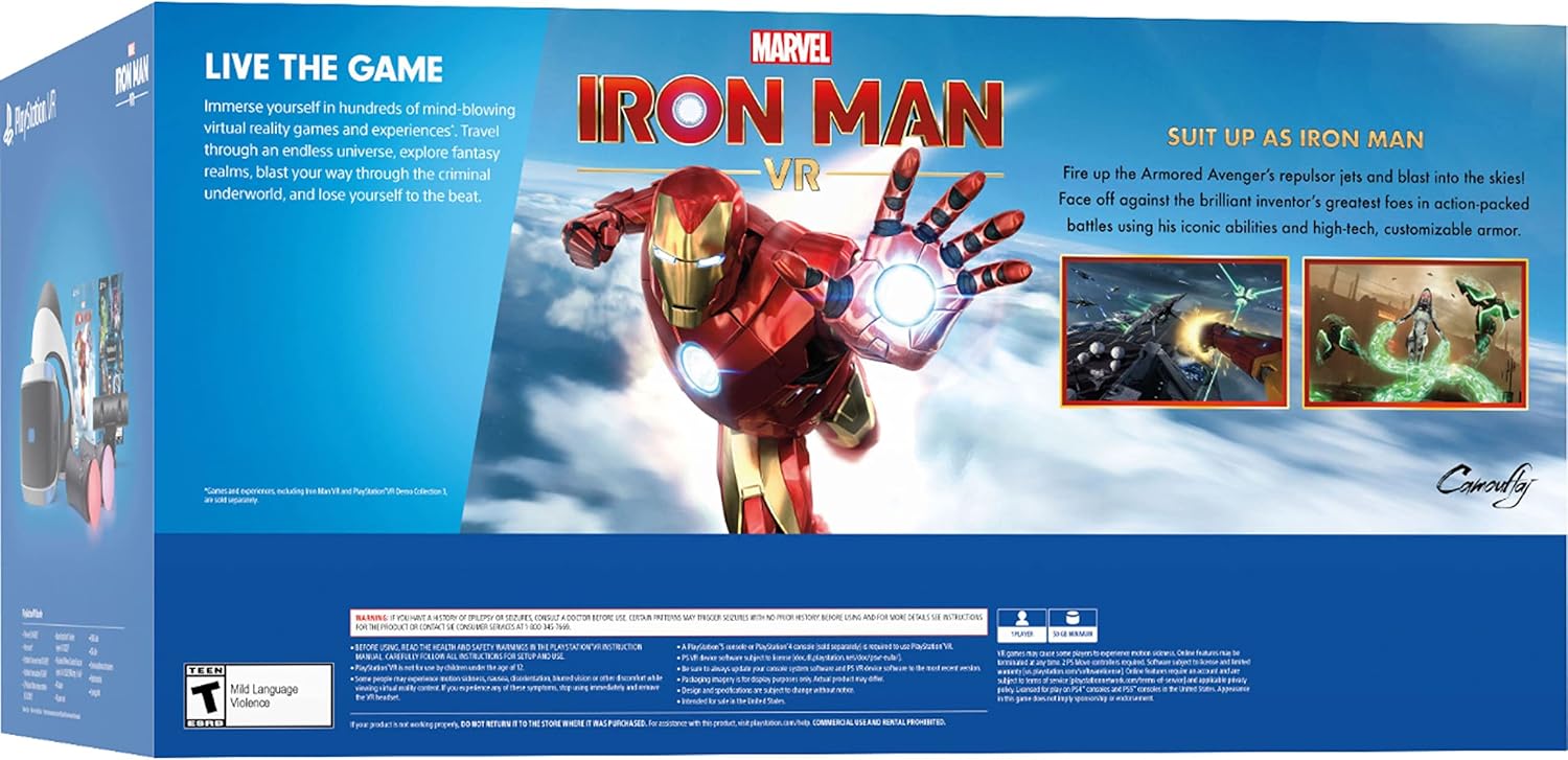 Sony Playstation VR Marvels Iron Man Bundle, White: Playstation VR Headset, Camera, 2 Move Motion Controllers, VR Digital Code for PS4 PS5