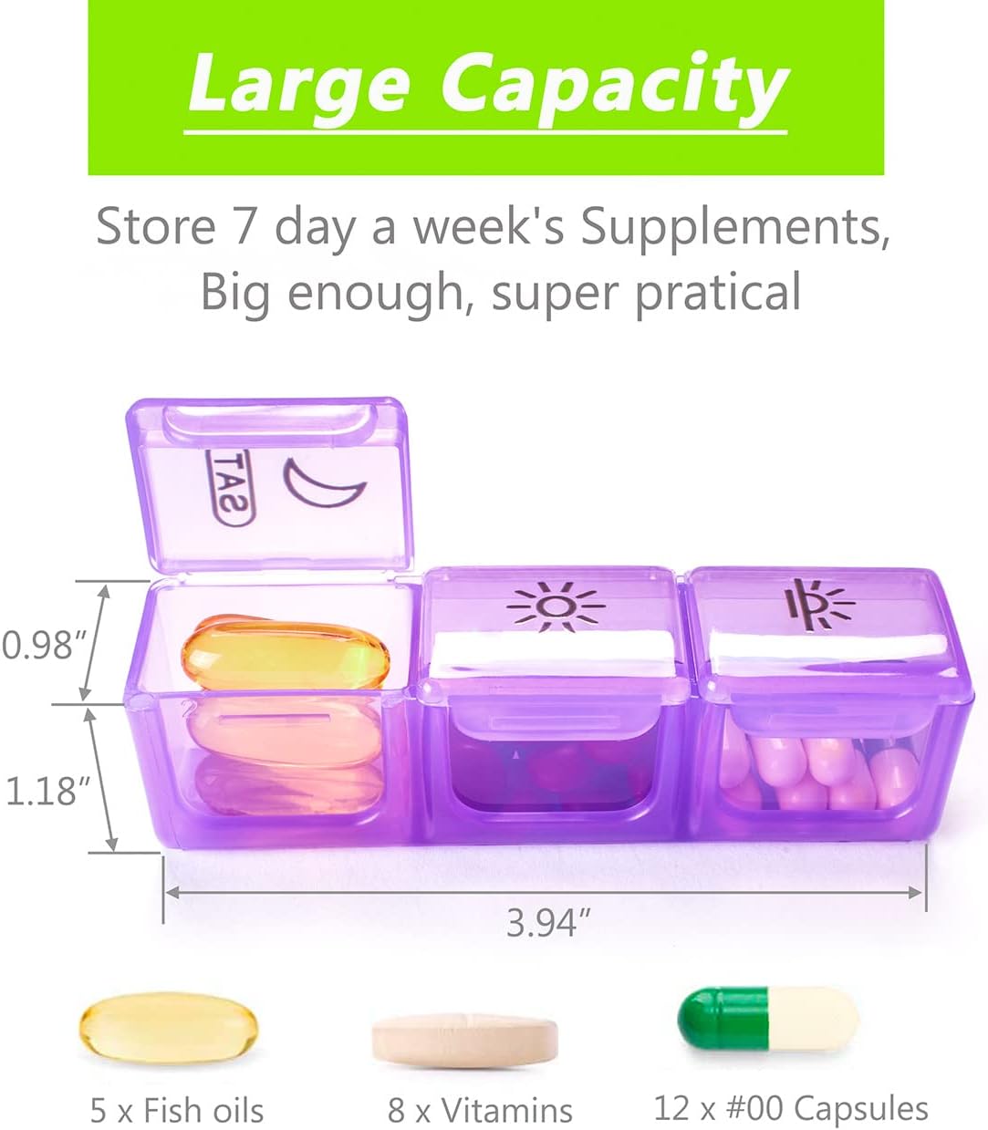 Remtise Weekly Pill Organizer, 7 Day Pill Box (3-Times-A-Day) Portable for Travel with Moisture-Proof Design Pill case to Pills/Vitamin/Fish Oil/Supplements