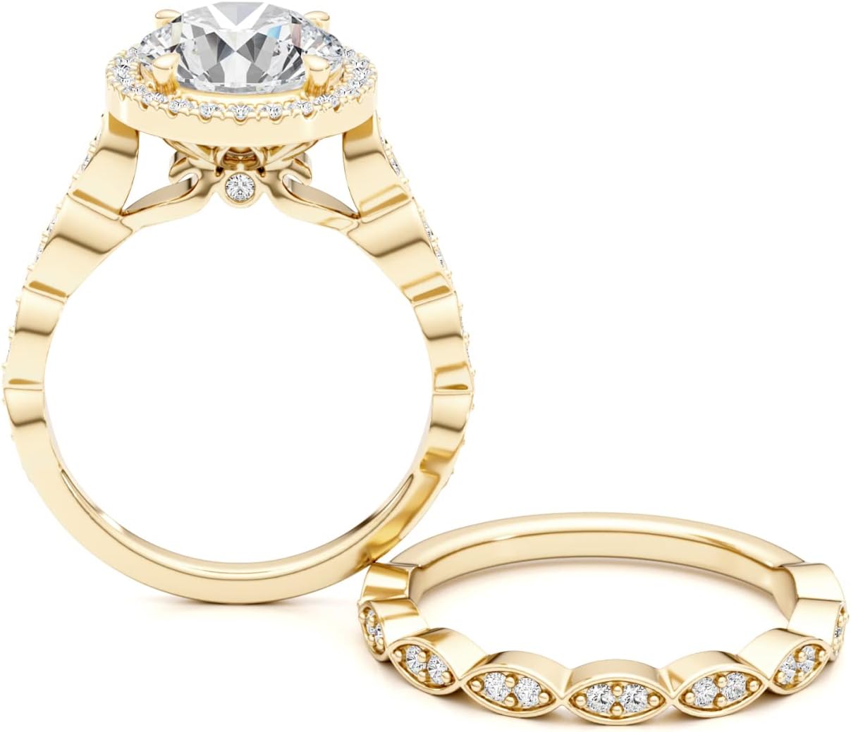3/4 Carat Lab Grown Diamond and 3 Carat Moissanite Wedding Band Ring Set for Women in 14k White or Yellow Gold Anniversary Promise Ring · v5