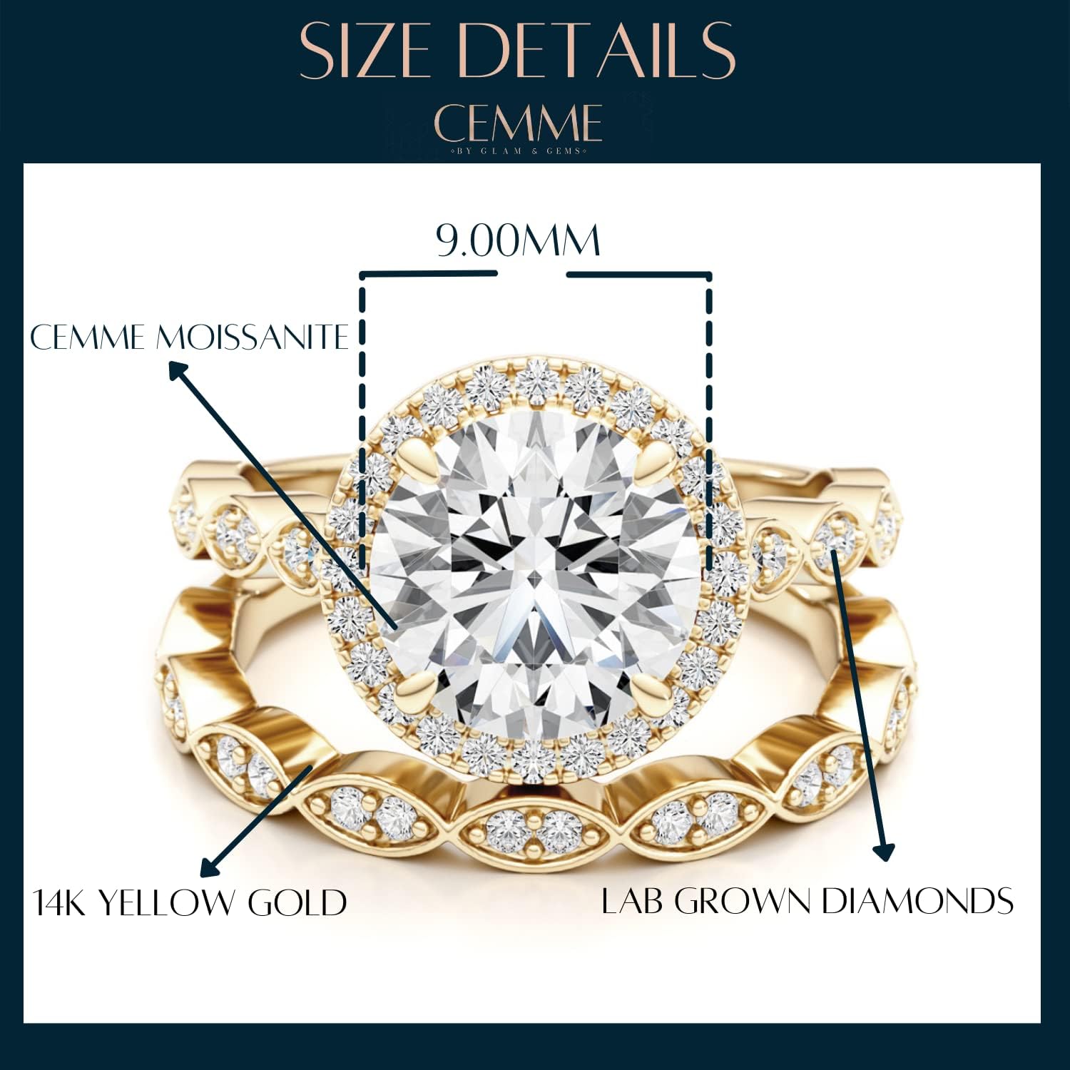 3/4 Carat Lab Grown Diamond and 3 Carat Moissanite Wedding Band Ring Set for Women in 14k White or Yellow Gold Anniversary Promise Ring · v5