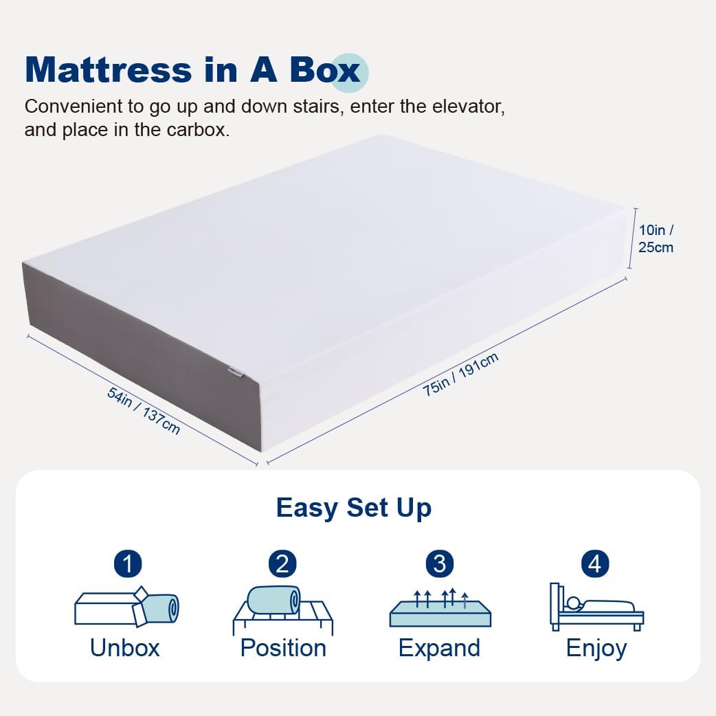 Amazon Basics Memory Foam Mattress, Soft Plush Feel, 10 Inch, Full, White/Grey · v2
