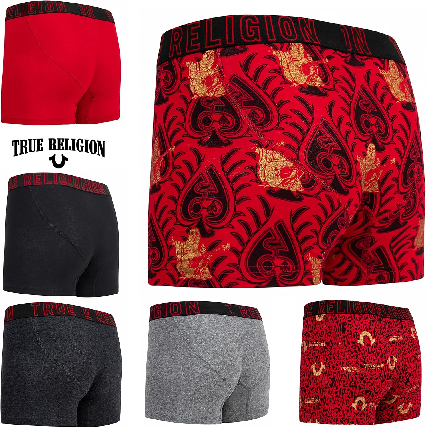 True Religion Herren-Boxershorts, Stretchunterwäsche aus Baumwolle für Herren, 6er-Pack