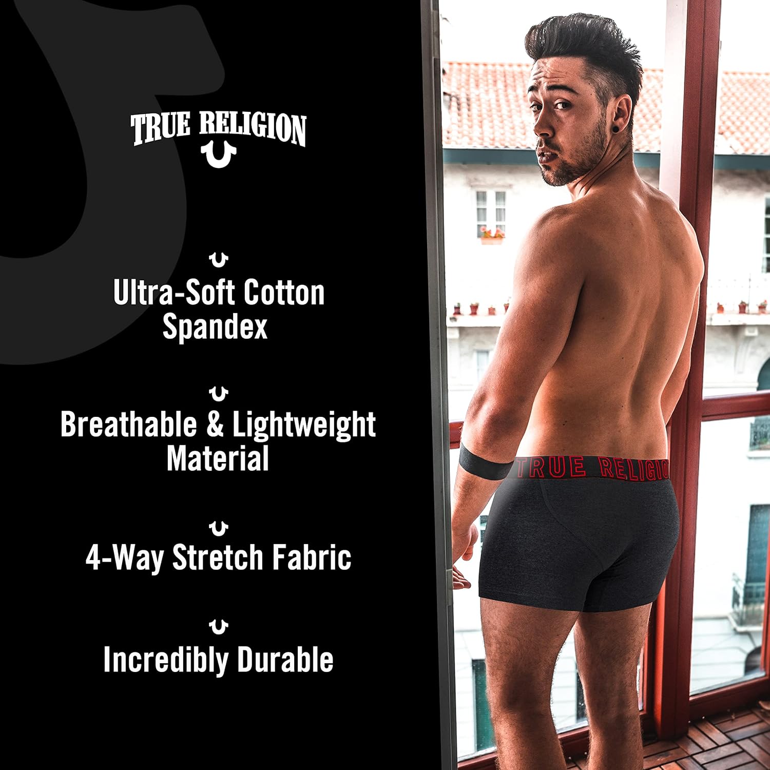 True Religion Herren-Boxershorts, Stretchunterwäsche aus Baumwolle für Herren, 6er-Pack