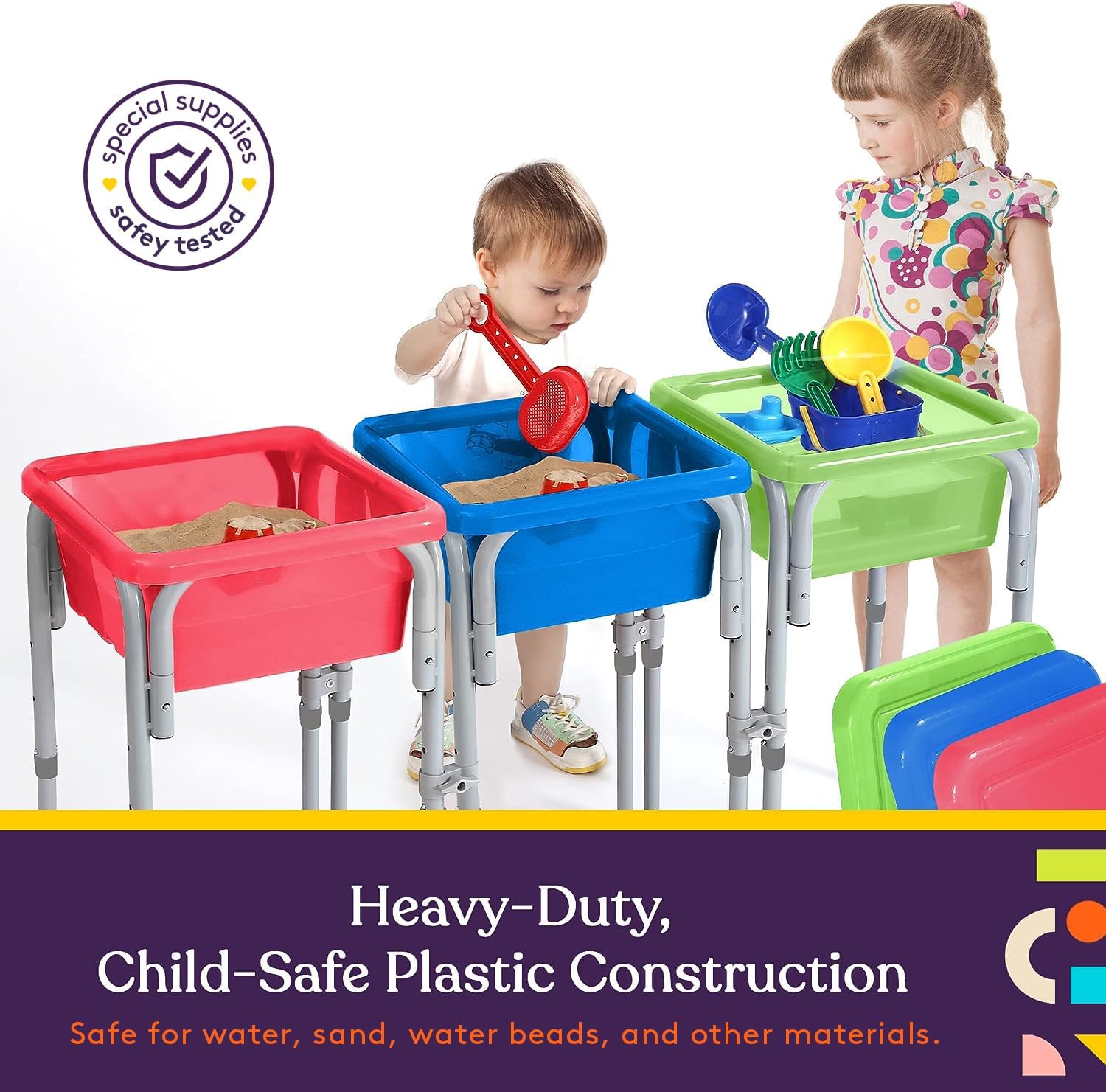 Special Supplies Sensory Activity Table for Kids and Toddlers with 3 Plastic Buckets, Easy Build Frame, and 7 Beach Toys for Interactive, Hands-On Learning Water, Sand, and STEM Play · v2