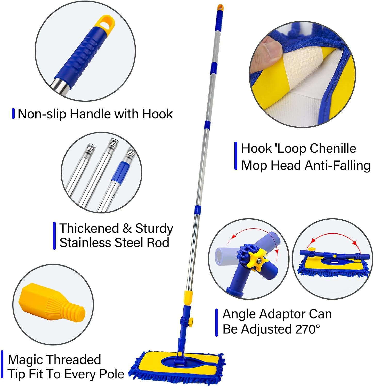 ITTAR Car Wash Brush with 61 Long Handle, 2 Pads Chenille Microfiber Truck Washer Mop, Camper Cleaner Brush with Telescopic Stainless Steel Pole, Car Cleaning Supplies for RV, SUV, Automotive · v2