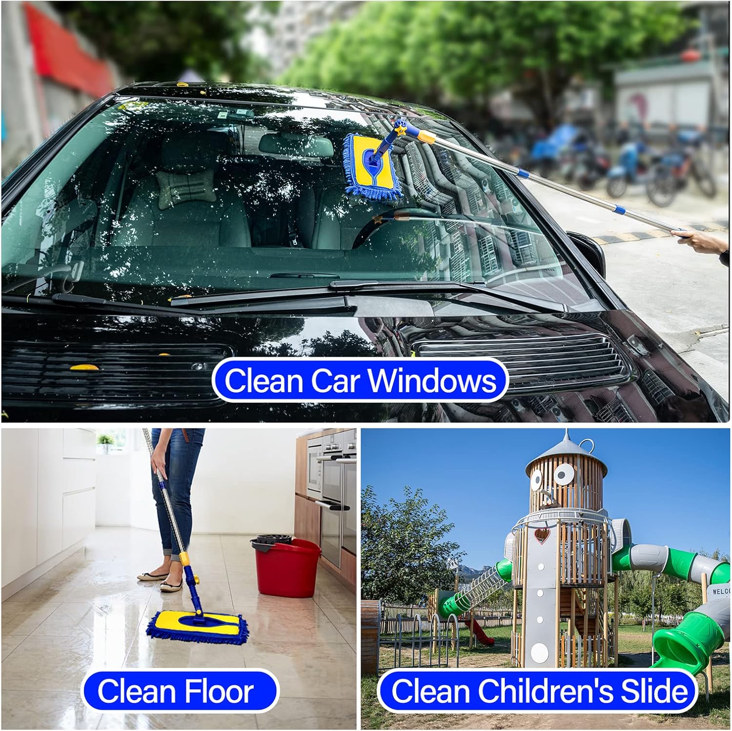 ITTAR Car Wash Brush with 61 Long Handle, 2 Pads Chenille Microfiber Truck Washer Mop, Camper Cleaner Brush with Telescopic Stainless Steel Pole, Car Cleaning Supplies for RV, SUV, Automotive · v2