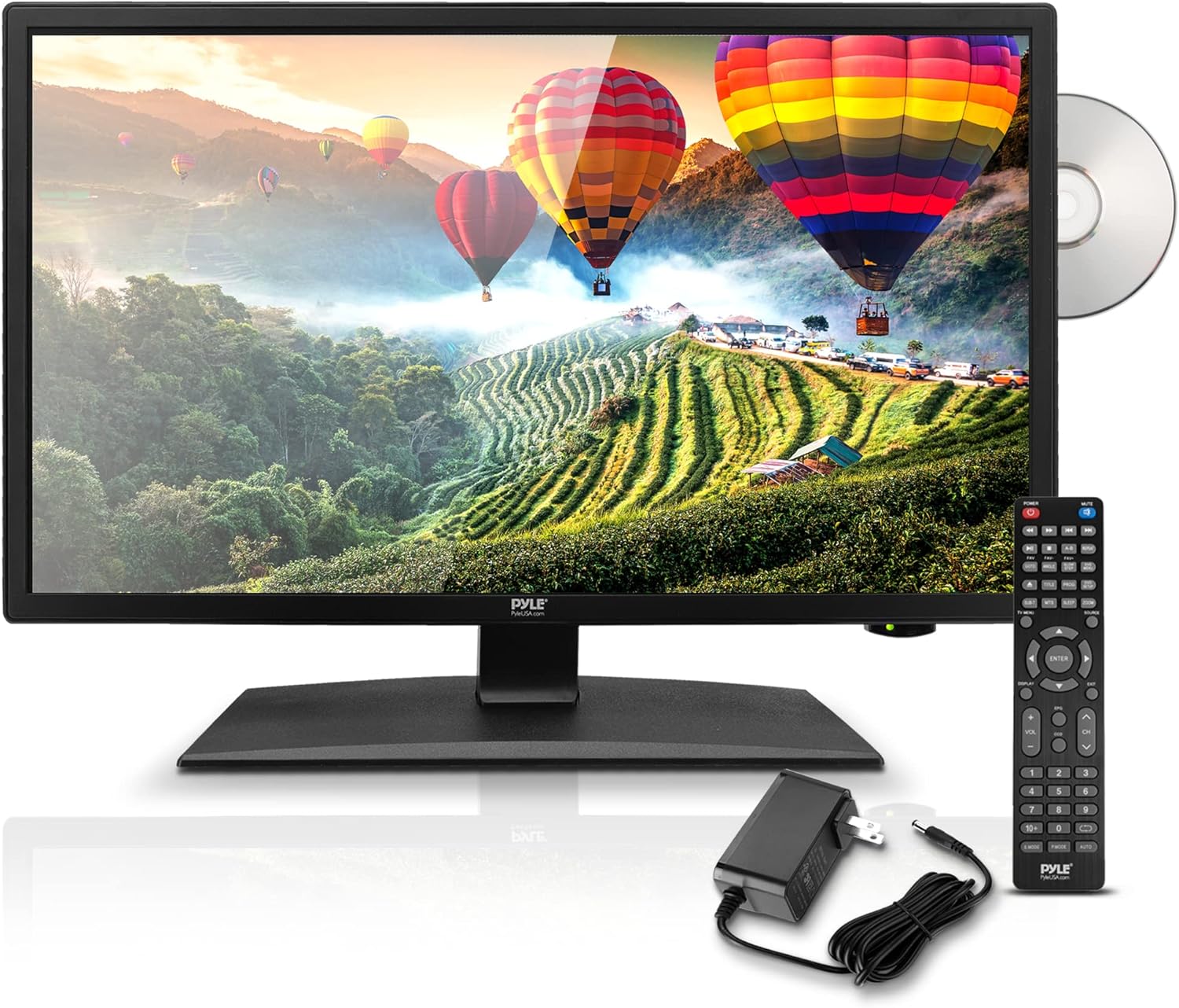 Pyle 18.5 Inch 1080p LED RV Television - Slim Flat Screen Monitor FHD Small TV w/HDMI, RCA, Multimedia Disk/DVD Combo, 12/24 Volt Car Adapter, Wall Mount, Works w/Mac PC, Includes Remote Control