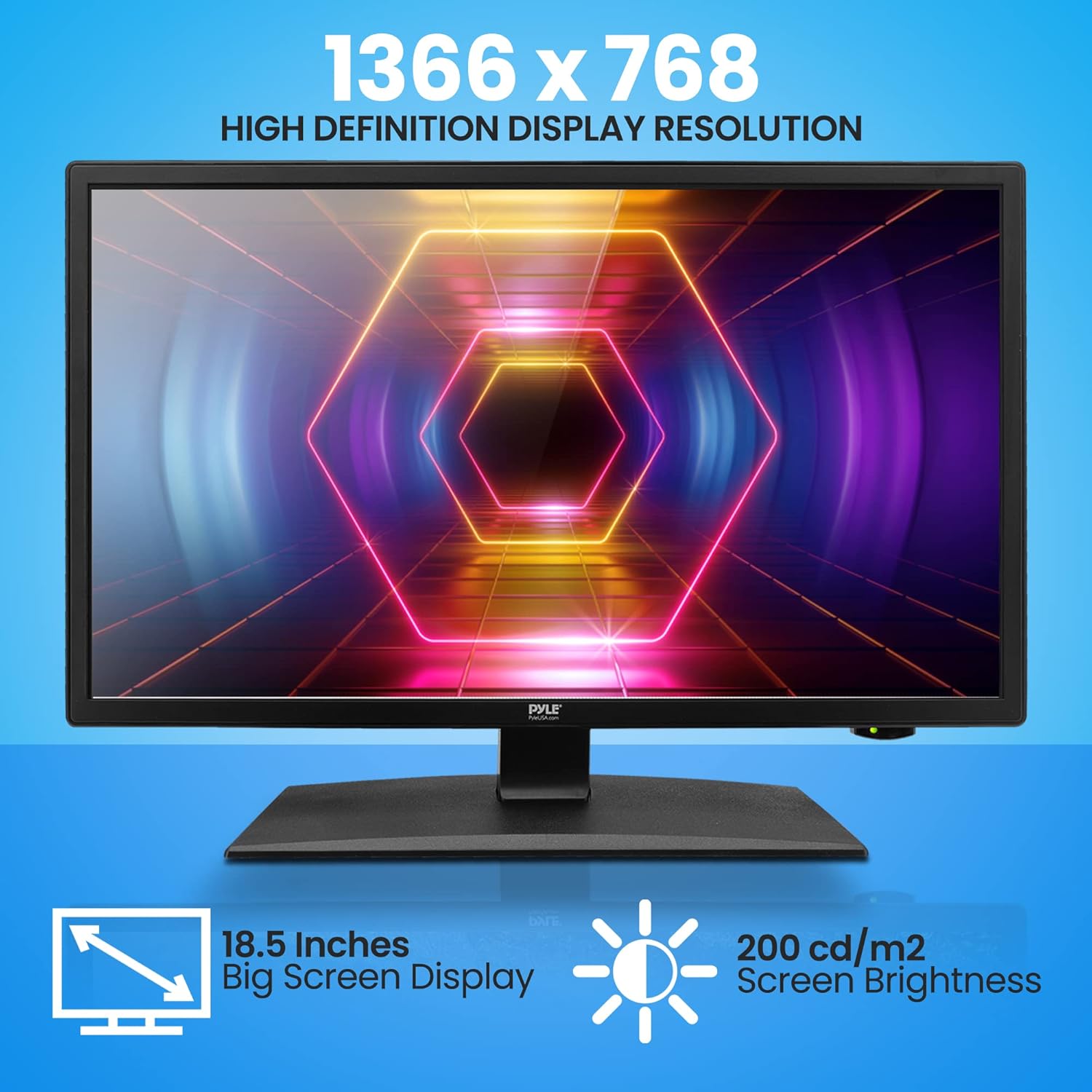 Pyle 18.5 นิ้ว LED RV TV 1080p - จอแบนบาง FHD ทีวีขนาดเล็กพร้อม HDMI, RCA, คอมโบดิสก์มัลติมีเดีย/ดีวีดี, อะแดปเตอร์รถยนต์ 12/24 โวลต์, ติดผนัง, ทำงานร่วมกับ Mac PC, รวมรีโมตคอนโทรล