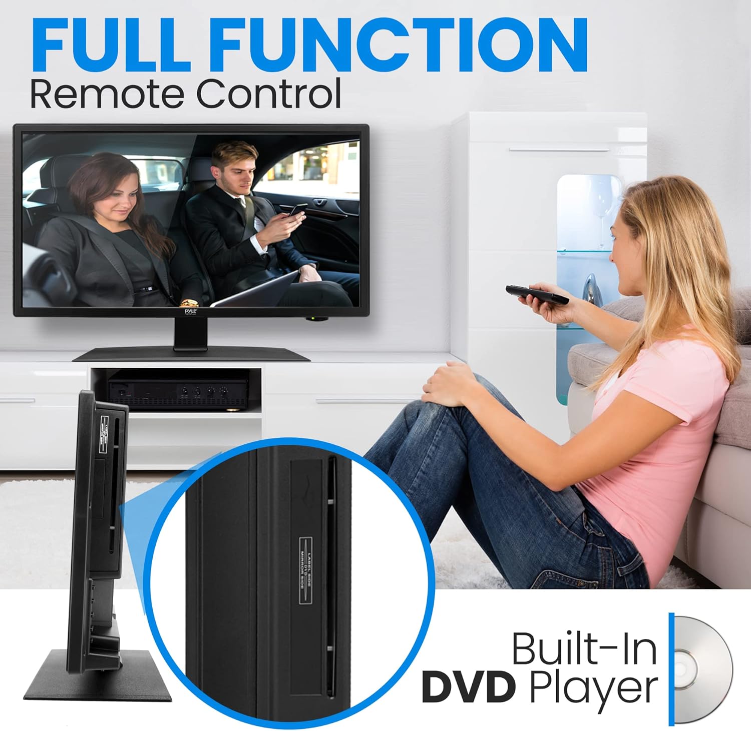 23,6 1080p-LED-Fernseher für Wohnmobile — HD-LED-Flachbildfernseher mit HDMI, RCA, Multimedia-Disk-Kombination, 12V/24V-Autoadapter, Breitband-Stereolautsprecher, Wandhalterung, funktioniert mit Mac-PC, inklusive Fernbedienung