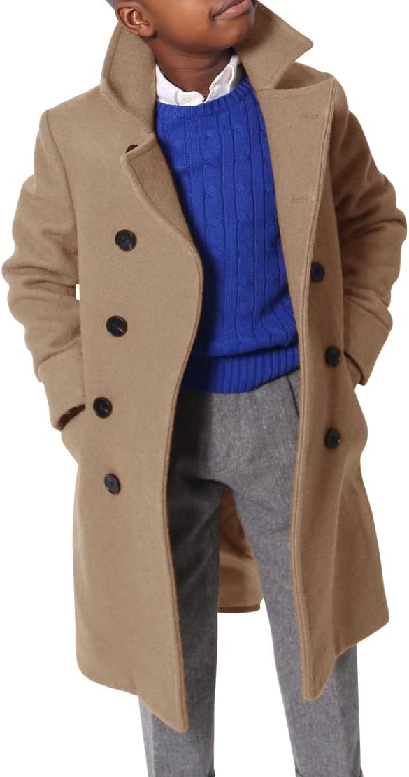 Ebifin Boys Notch Lapel двубортный длинный тренчкот повседневный классический бушлат