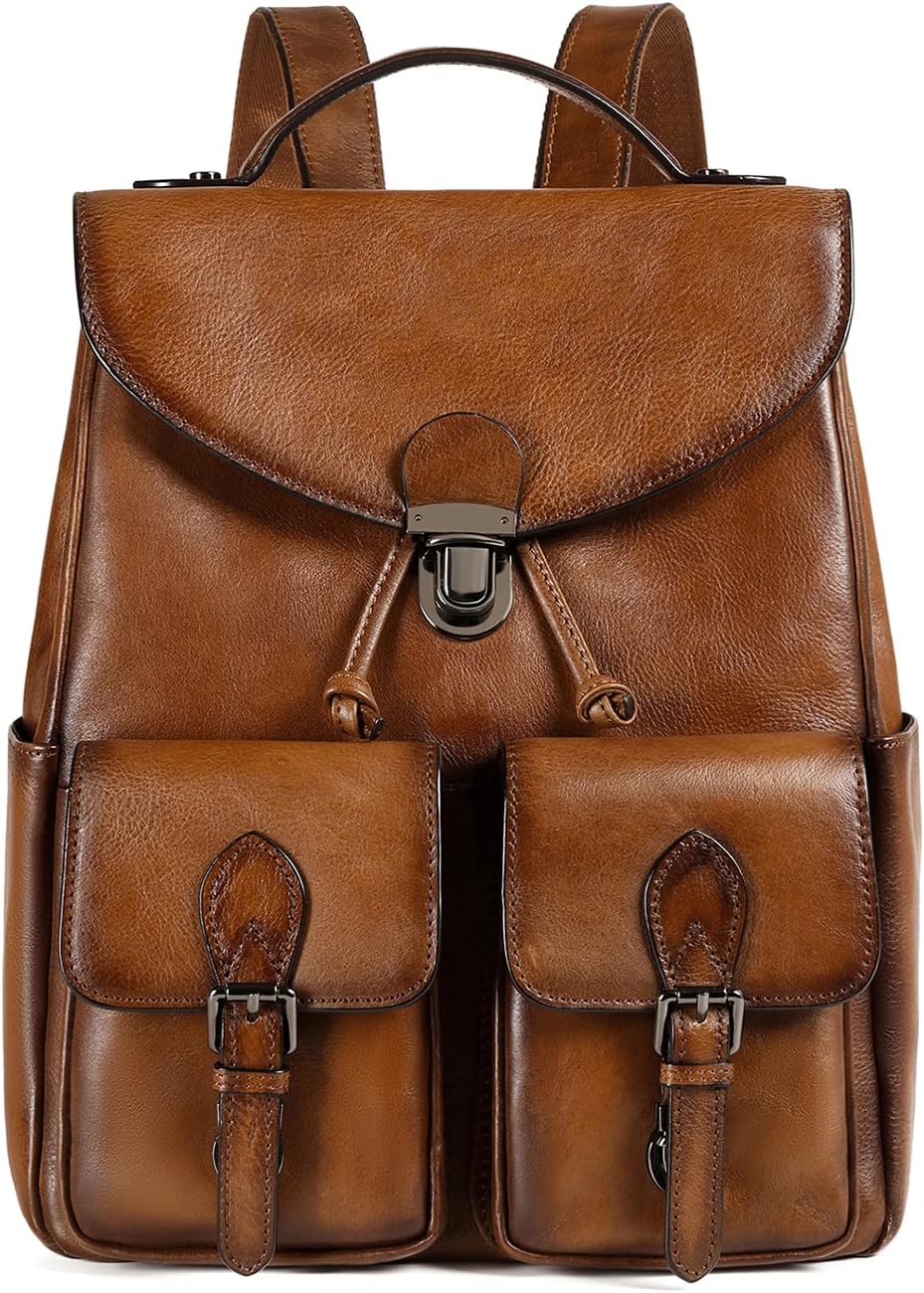 COOLCY Damen-Rucksack aus echtem Leder, modischer Rucksack, praktischer und stilvoller Retro-Tagesrucksack (braun), One_Size