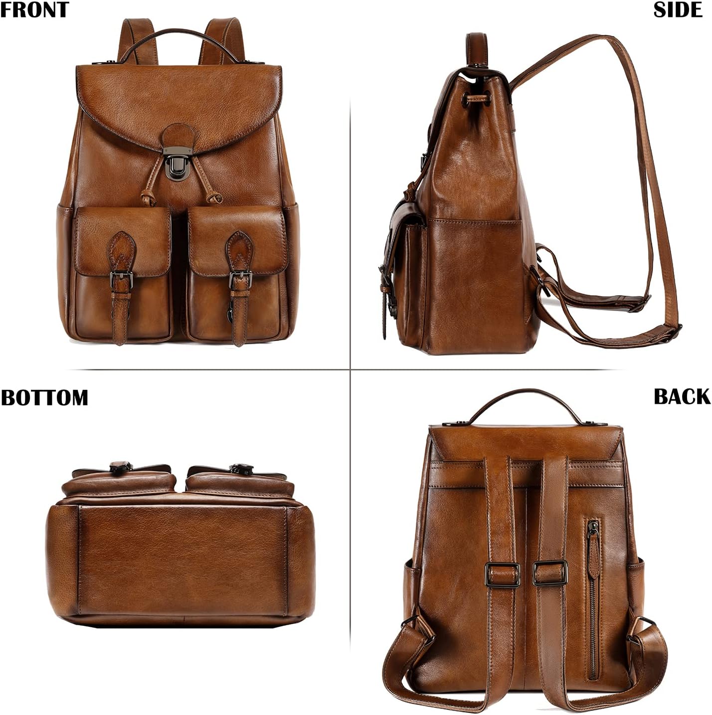 COOLCY Damen-Rucksack aus echtem Leder, modischer Rucksack, praktischer und stilvoller Retro-Tagesrucksack (braun), One_Size