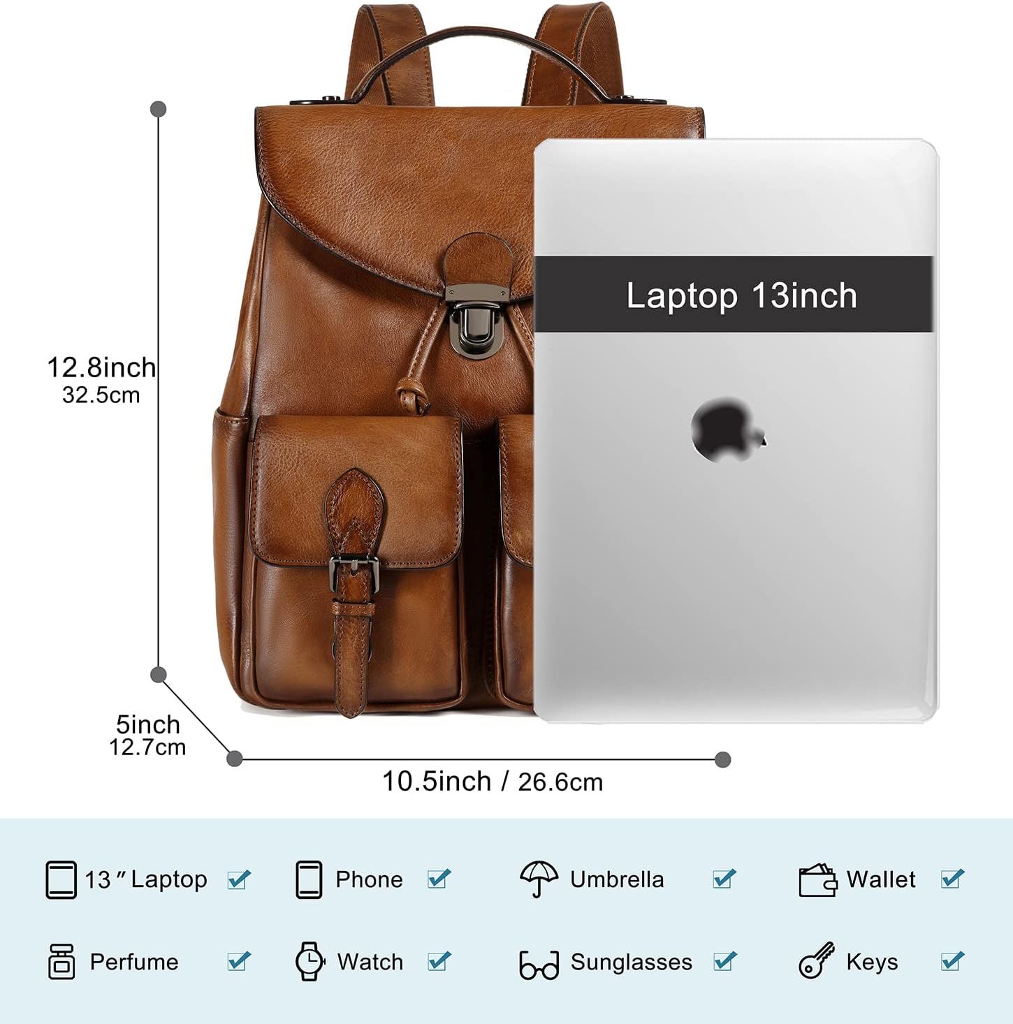 COOLCY Damen-Rucksack aus echtem Leder, modischer Rucksack, praktischer und stilvoller Retro-Tagesrucksack (braun), One_Size