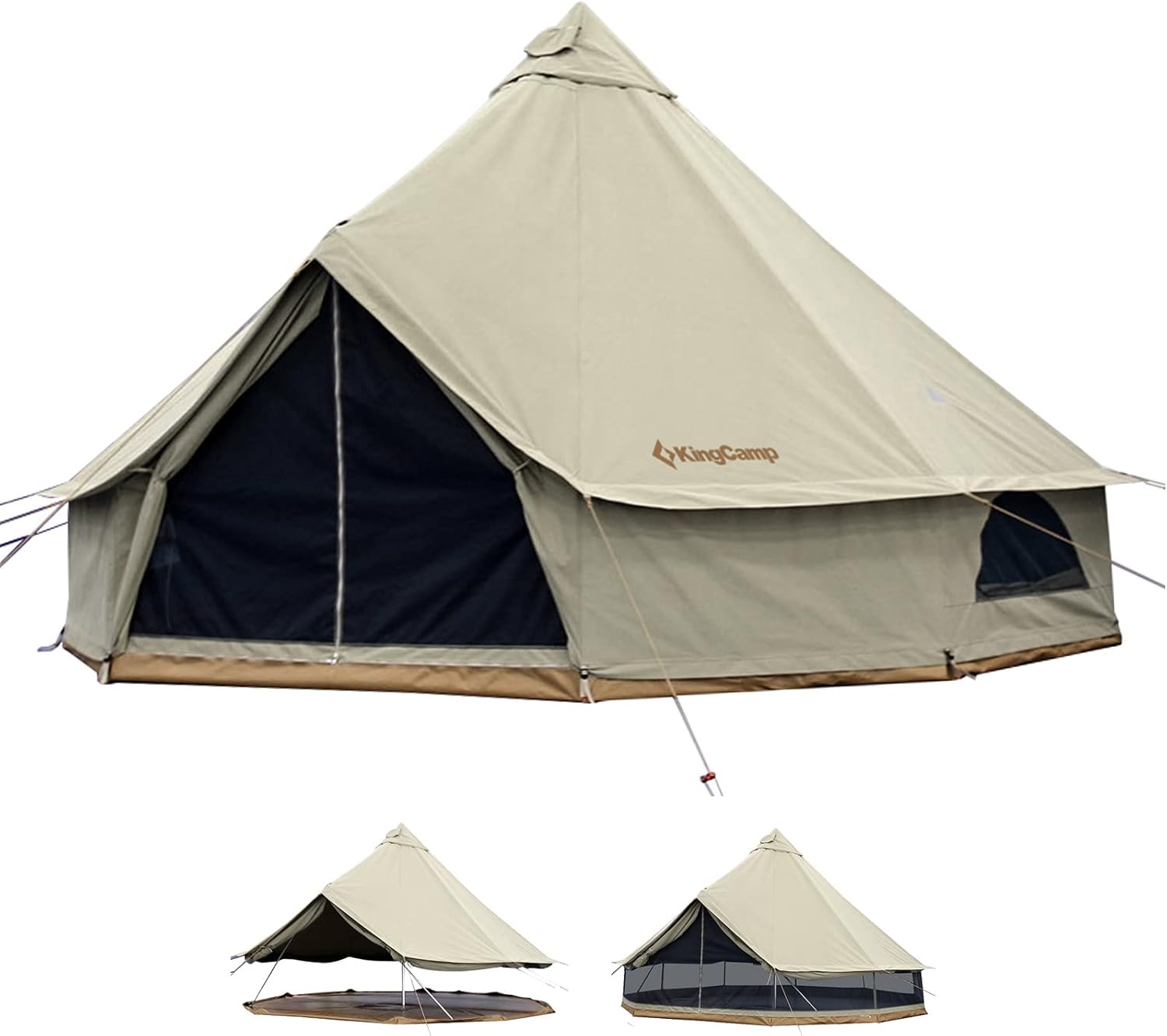 KingCamp Canvas Bell Tent for Camping, 4 Seasons 13.2ft/16.4ft Camping Yurt Tent, w/Stove Jacks, Luxury Glamping Waterproof and Breathable Tents for Family Camping Outdoor Hunting Party · v2