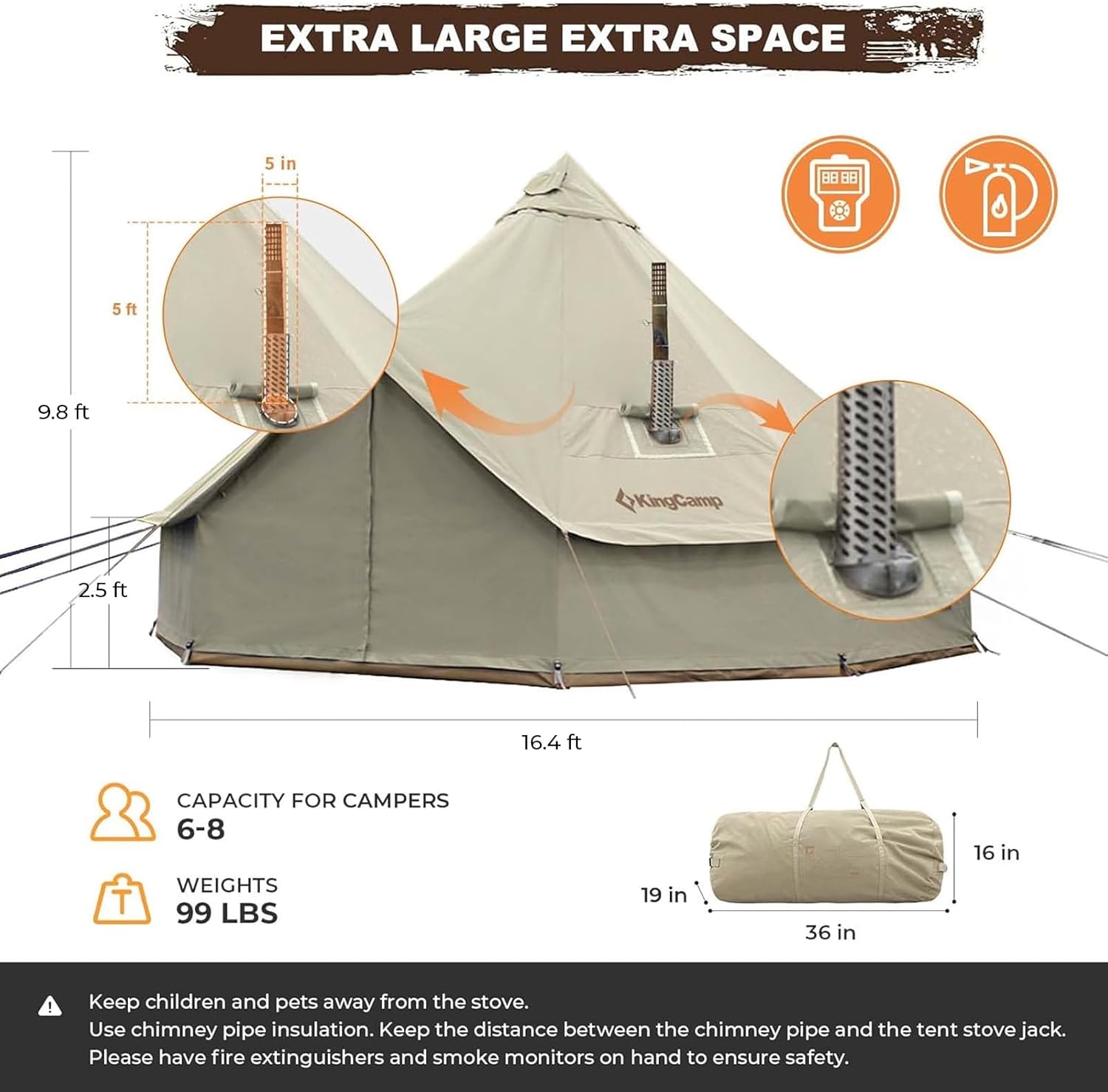KingCamp Canvas Bell Tent for Camping, 4 Seasons 13.2ft/16.4ft Camping Yurt Tent, w/Stove Jacks, Luxury Glamping Waterproof and Breathable Tents for Family Camping Outdoor Hunting Party · v2
