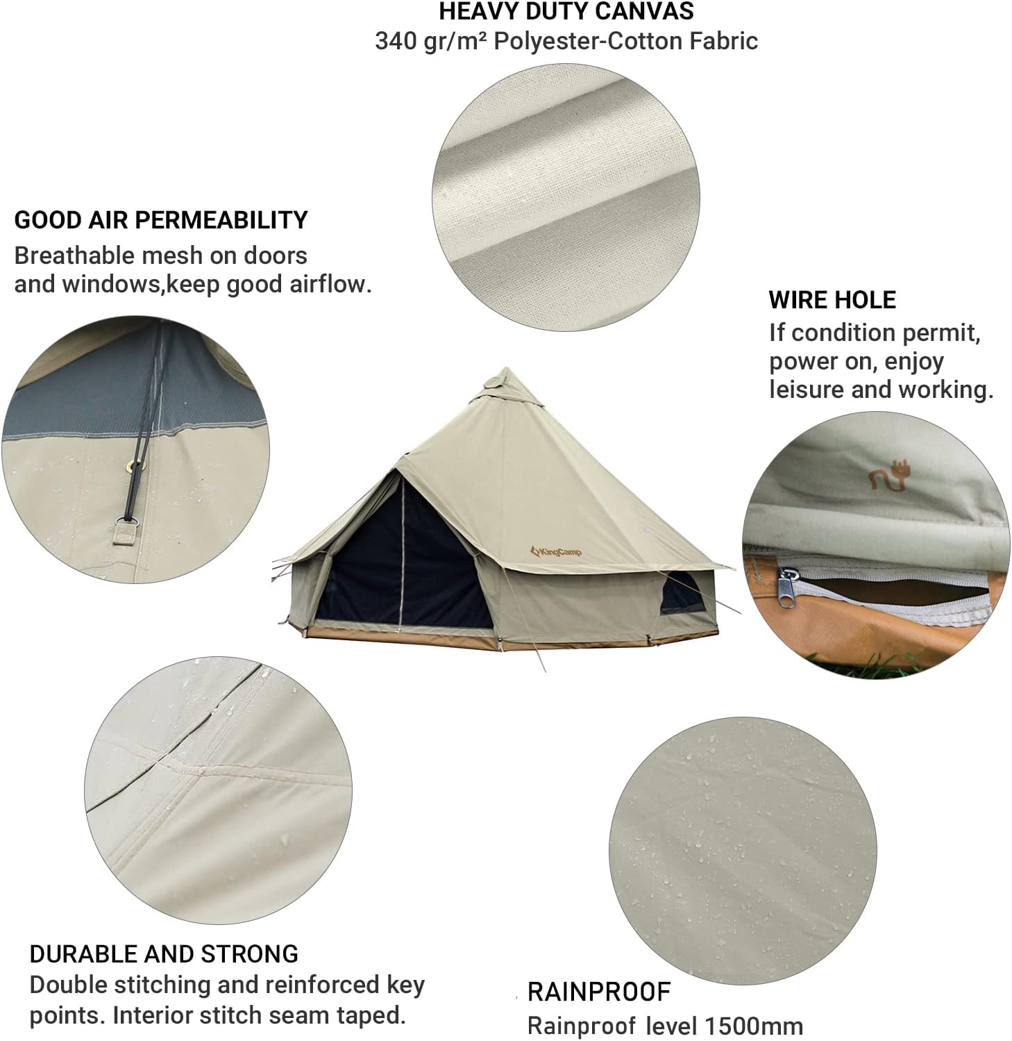 KingCamp Canvas Bell Tent for Camping, 4 Seasons 13.2ft/16.4ft Camping Yurt Tent, w/Stove Jacks, Luxury Glamping Waterproof and Breathable Tents for Family Camping Outdoor Hunting Party · v2