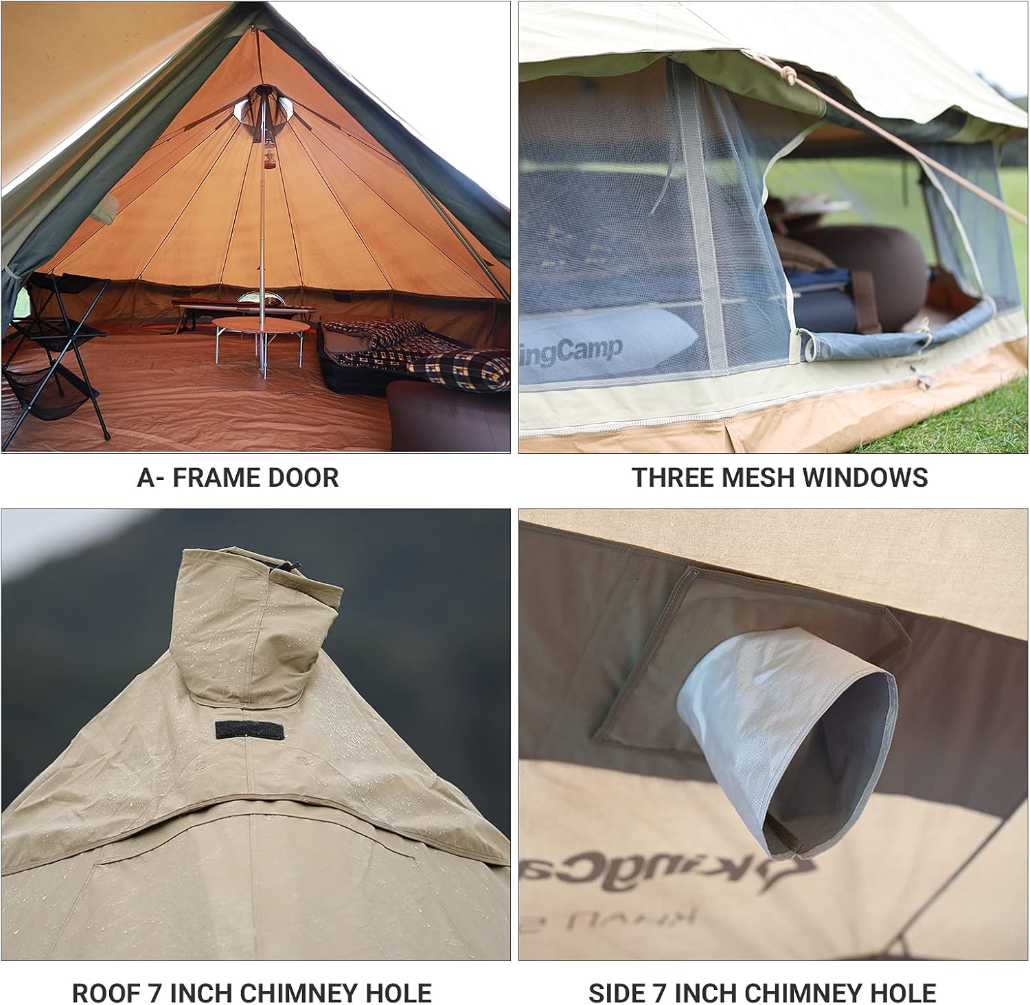 KingCamp Canvas Bell Tent for Camping, 4 Seasons 13.2ft/16.4ft Camping Yurt Tent, w/Stove Jacks, Luxury Glamping Waterproof and Breathable Tents for Family Camping Outdoor Hunting Party · v2