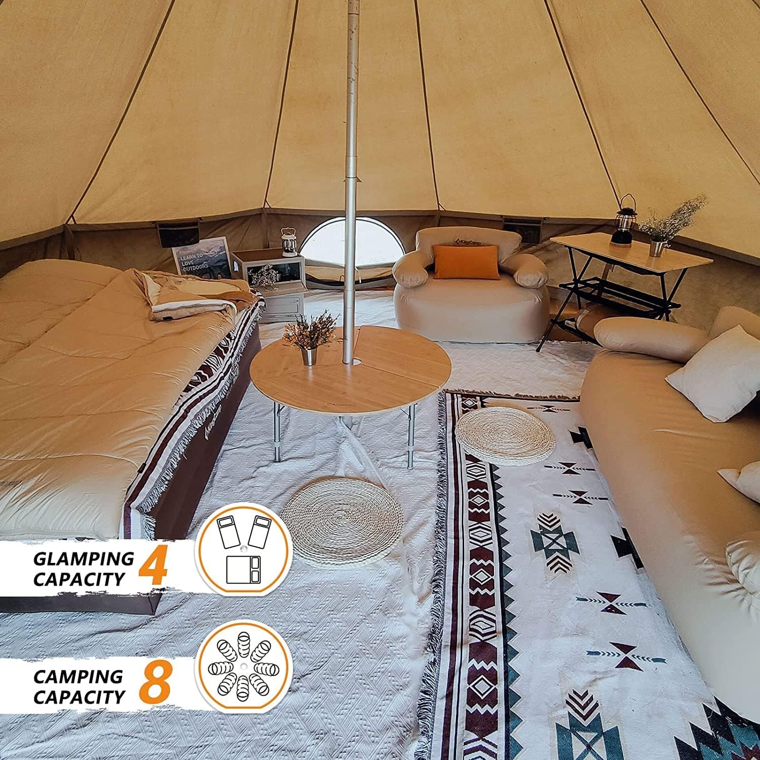 KingCamp Canvas Bell Tent for Camping, 4 Seasons 13.2ft/16.4ft Camping Yurt Tent, w/Stove Jacks, Luxury Glamping Waterproof and Breathable Tents for Family Camping Outdoor Hunting Party · v2