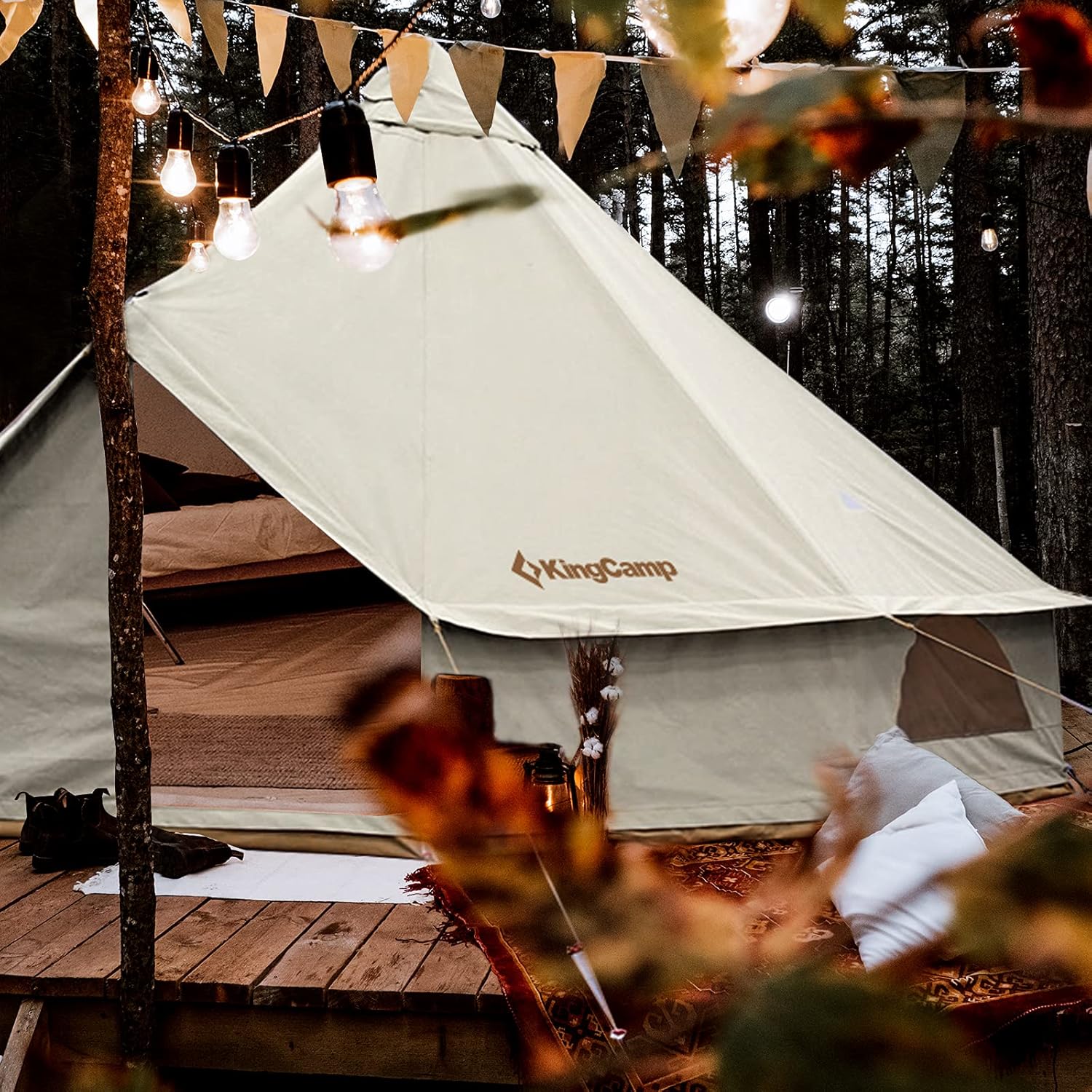 KingCamp Canvas Bell Tent for Camping, 4 Seasons 13.2ft/16.4ft Camping Yurt Tent, w/Stove Jacks, Luxury Glamping Waterproof and Breathable Tents for Family Camping Outdoor Hunting Party · v2