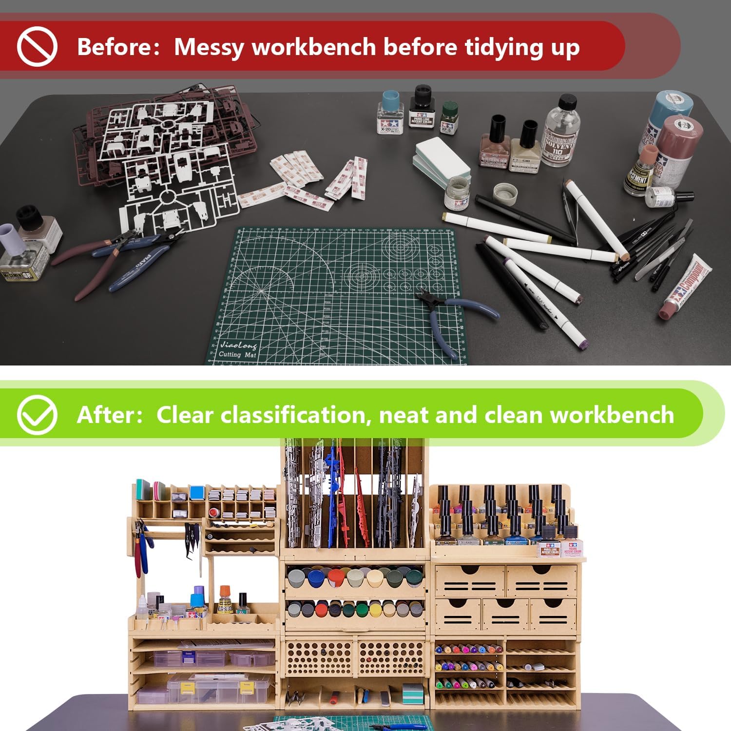 Wooden Model Kit Tool Organizer Storage Rack, Paint Rack Organizer with MDF Material, Brush/Screwdriver Storage, Craft Supplies Storage, Suitable for Tamiya Gundam Model Tools, GK10