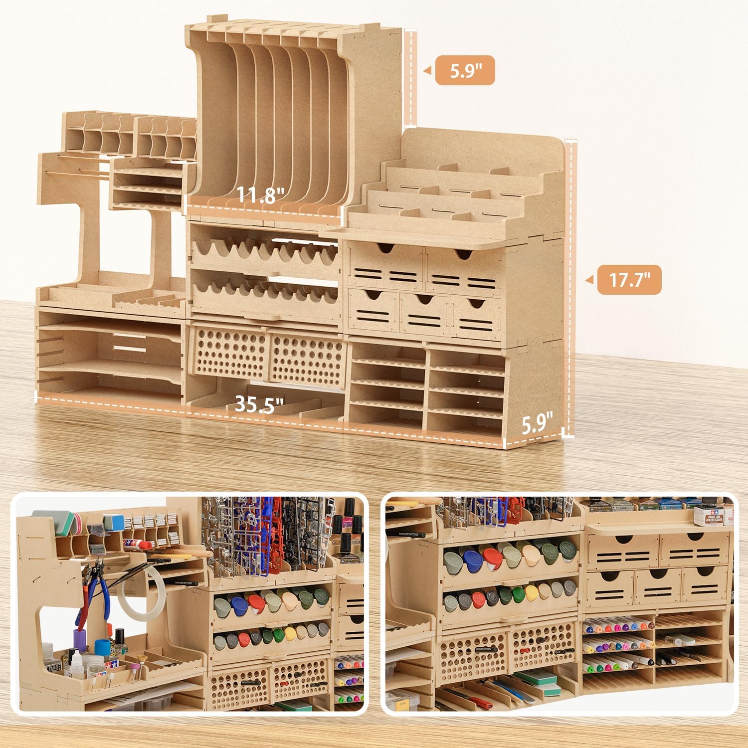 Wooden Model Kit Tool Organizer Storage Rack, Paint Rack Organizer with MDF Material, Brush/Screwdriver Storage, Craft Supplies Storage, Suitable for Tamiya Gundam Model Tools, GK10