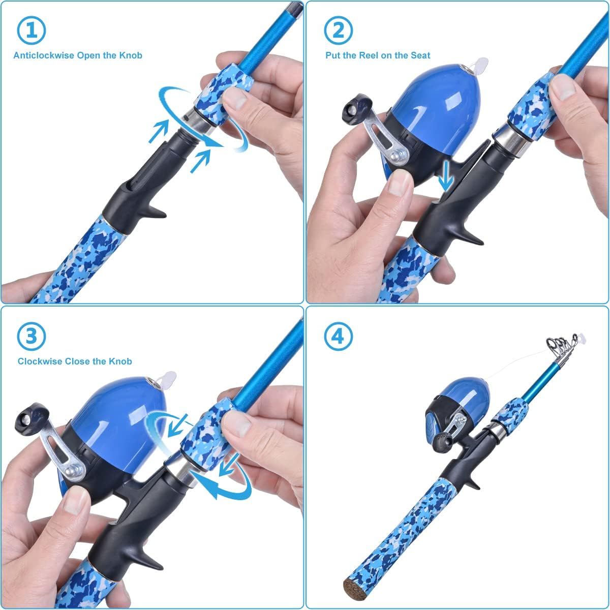 CODEK Kids Fishing Pole Set with Full Starter Kits 2 Set Portable Telescopic Fishing Rod and Spincast Reel Cambos with a Fishing Net and 2 Buckets for Boys Girls and Youth · v2