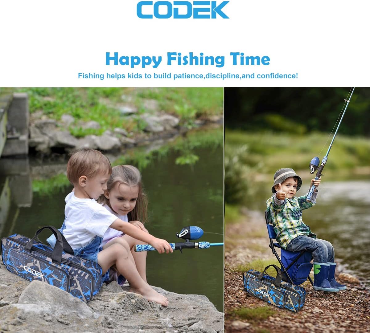 CODEK Kids Fishing Pole Set with Full Starter Kits 2 Set Portable Telescopic Fishing Rod and Spincast Reel Cambos with a Fishing Net and 2 Buckets for Boys Girls and Youth · v2
