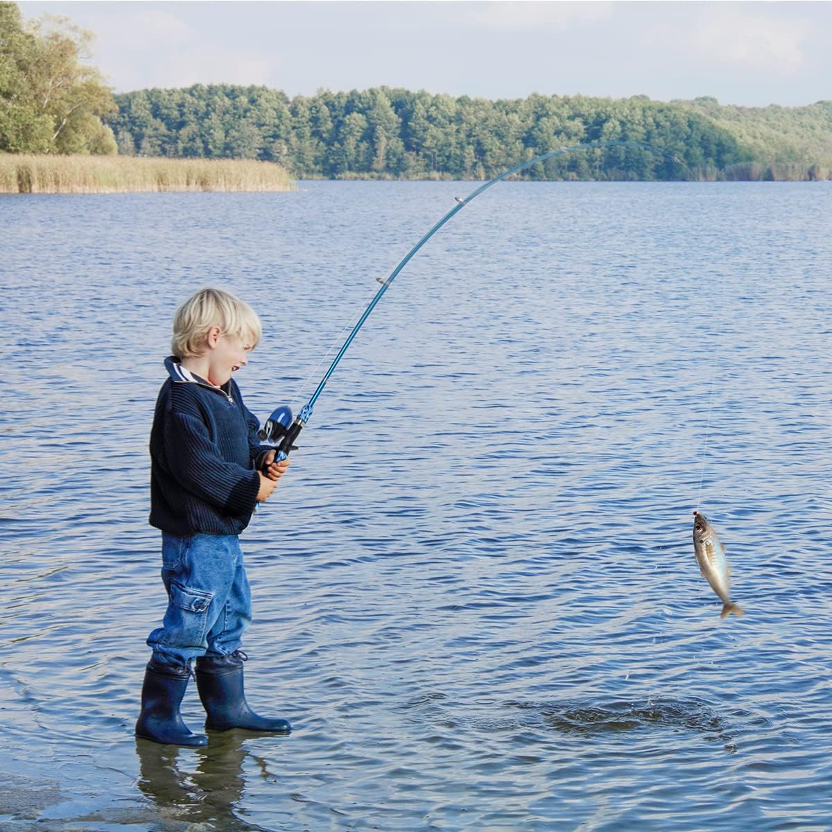 CODEK Kids Fishing Pole Set with Full Starter Kits 2 Set Portable Telescopic Fishing Rod and Spincast Reel Cambos with a Fishing Net and 2 Buckets for Boys Girls and Youth · v2