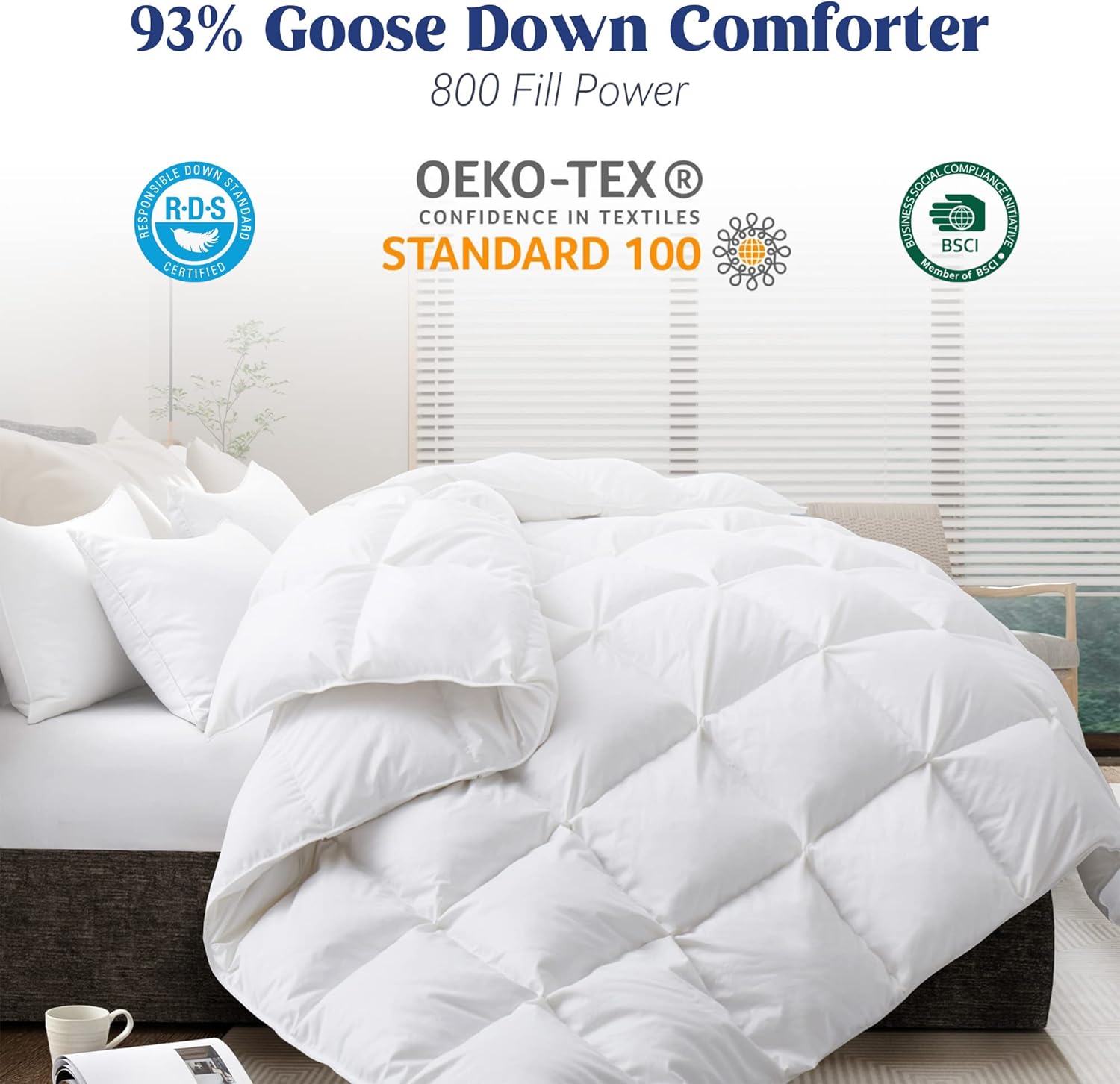 puredown® Goose Down Comforter Full/Queen Size, Pinch Pleat Duvet Insert, 800 Fill Power Cloud Fluffy Extra Warmth for Winter, Filled with 93% Goose Down · v12