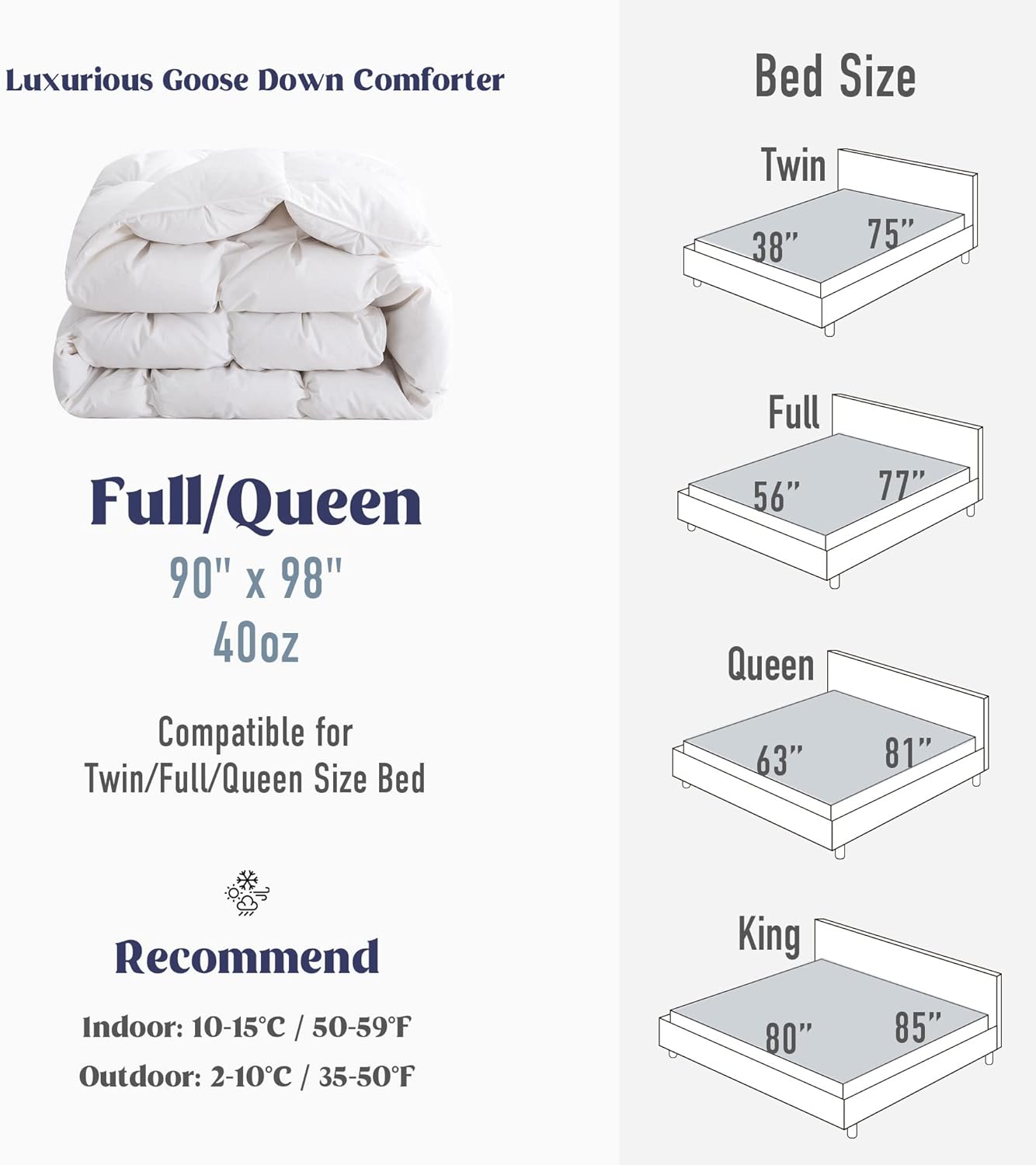puredown® Goose Down Comforter Full/Queen Size, Pinch Pleat Duvet Insert, 800 Fill Power Cloud Fluffy Extra Warmth for Winter, Filled with 93% Goose Down · v12