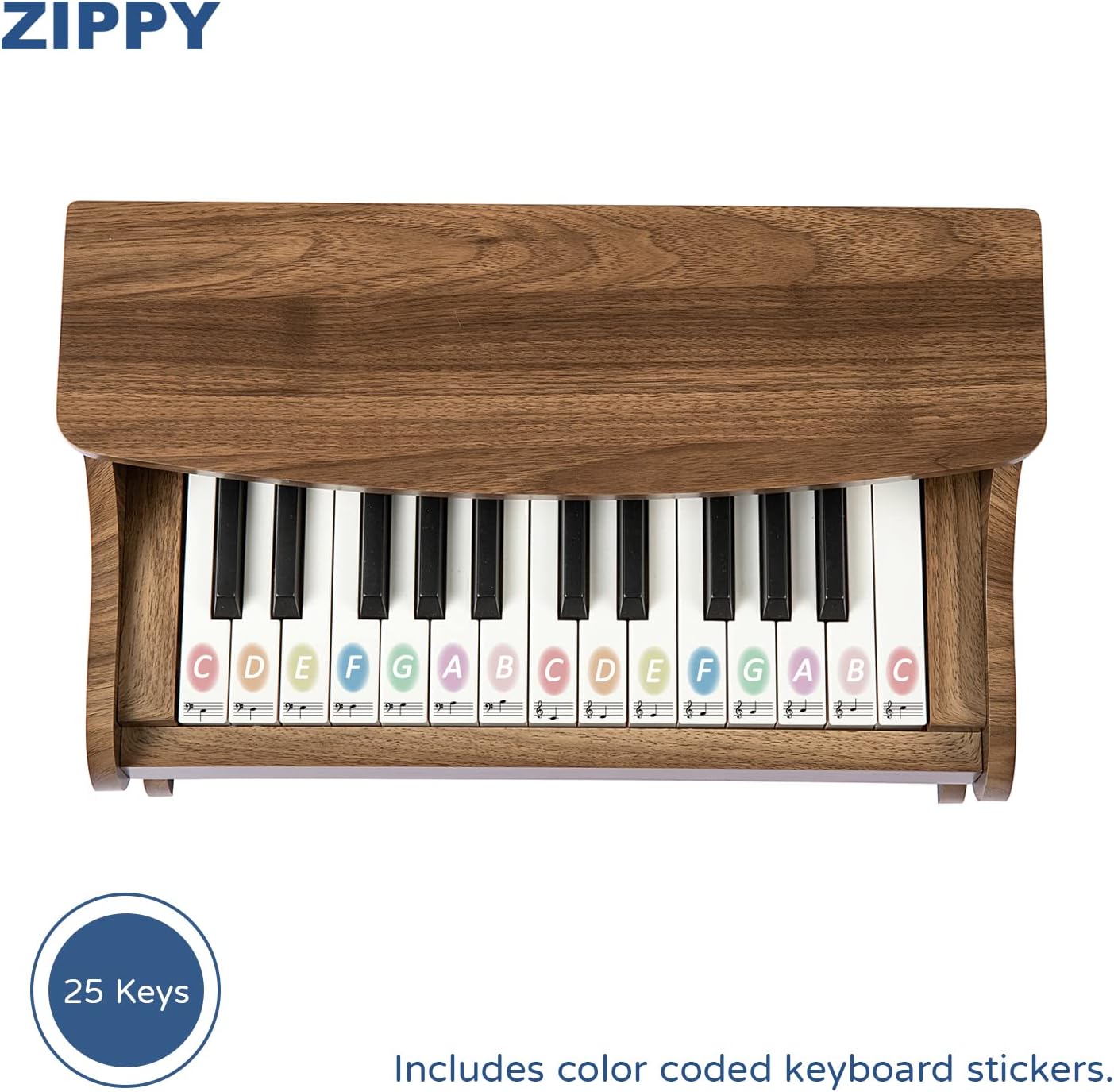 ZIPPY Kids Piano Keyboard, 25 Keys Digital Piano for Kids, Mini Music Educational Instrument Toy, Wood Piano for Toddlers Girls Boys, Walnut · v12