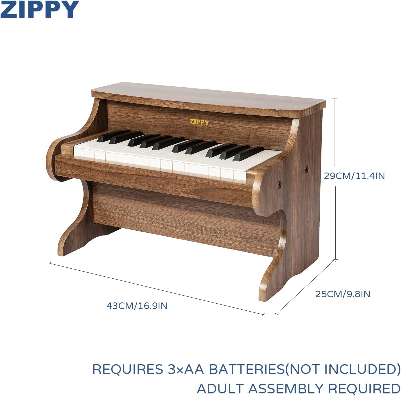ZIPPY Kids Piano Keyboard, 25 Keys Digital Piano for Kids, Mini Music Educational Instrument Toy, Wood Piano for Toddlers Girls Boys, Walnut · v12