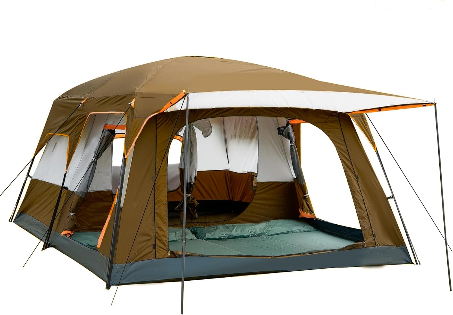 KTT Extra Large Tent 10-12-14 Person(B),Family Cabin Tents,2 Rooms,3 Doors and 3 Windows with Mesh,Straight Wall,Waterproof,Double Layer,Big Tent for Outdoor,Picnic,Camping,Family Gathering